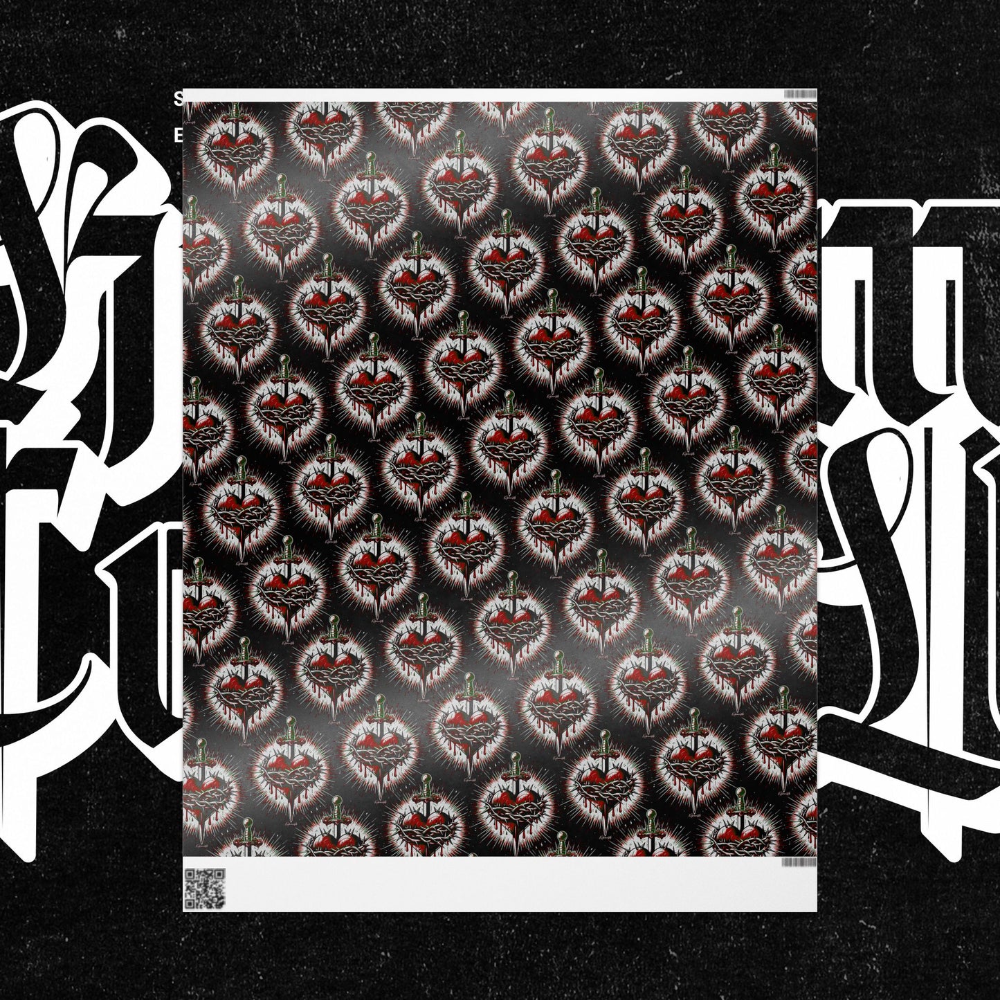Sacred Heart Wrapping Papers, Gift Wrap Sheets, Black Background Design, Present Packaging, Religious Occasions