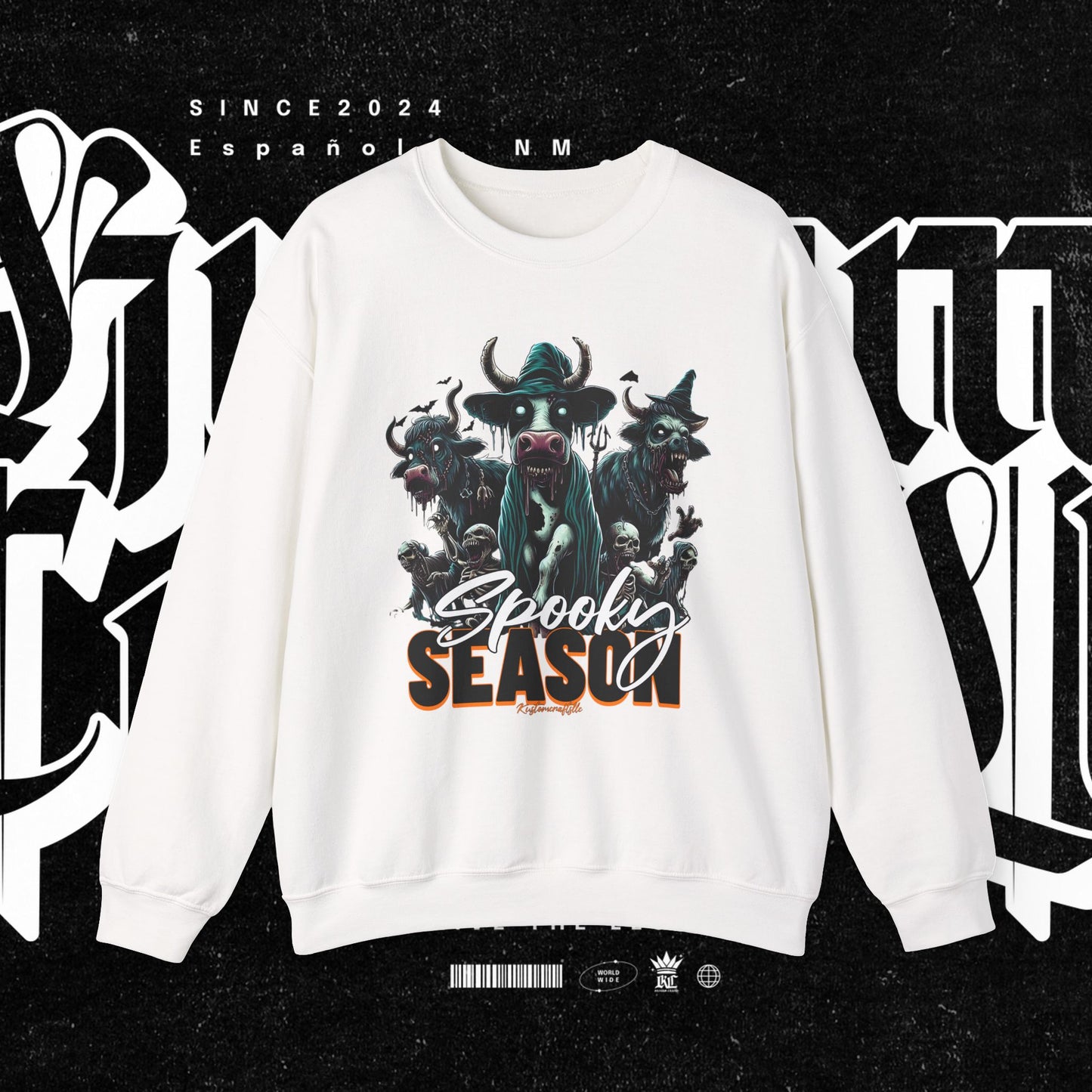 Spooky Cow Season Crewneck Sweatshirt, Halloween Apparel, Unisex Halloween Sweatshirt, Cozy Fall Fashion, Unique Gift Idea