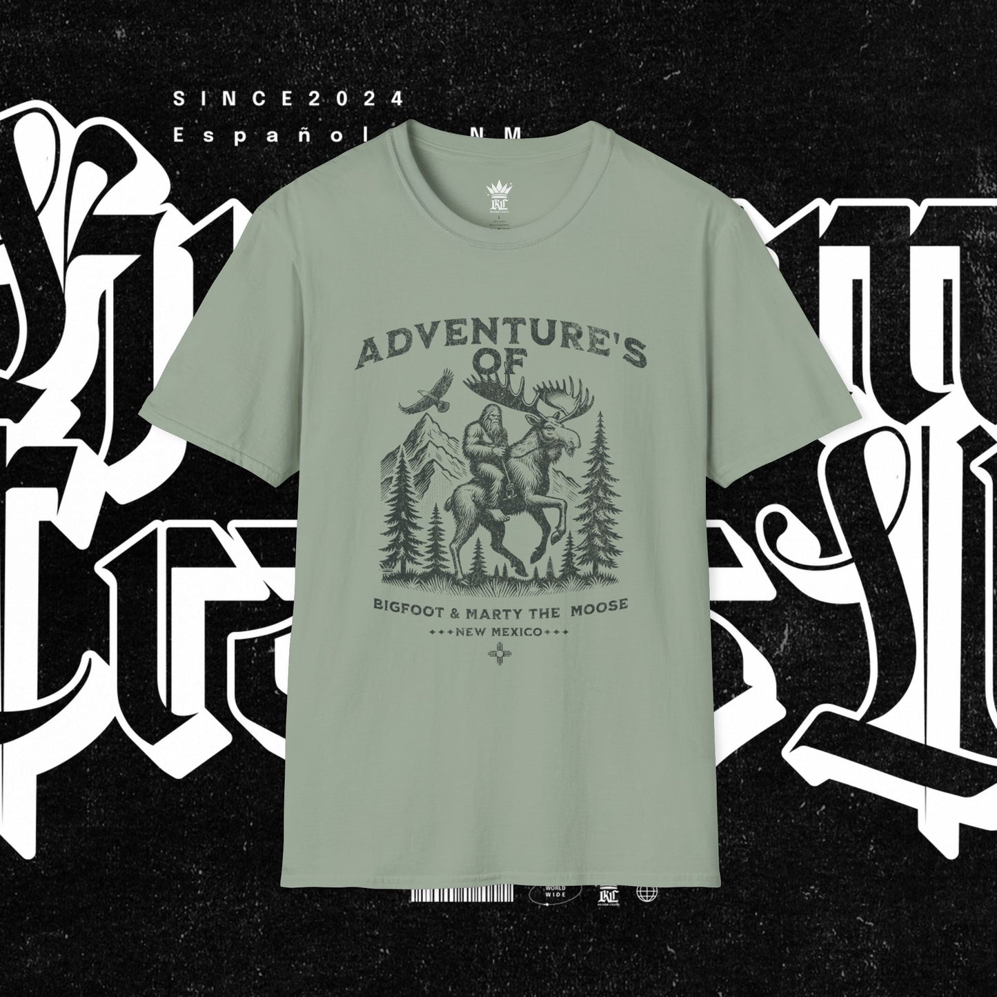 Adventure's of Bigfoot & Marty The Moose Unisex T-Shirt, Travel Tee, Outdoor Graphic Shirt, Nature Lover Gift, Moose Adventure Apparel
