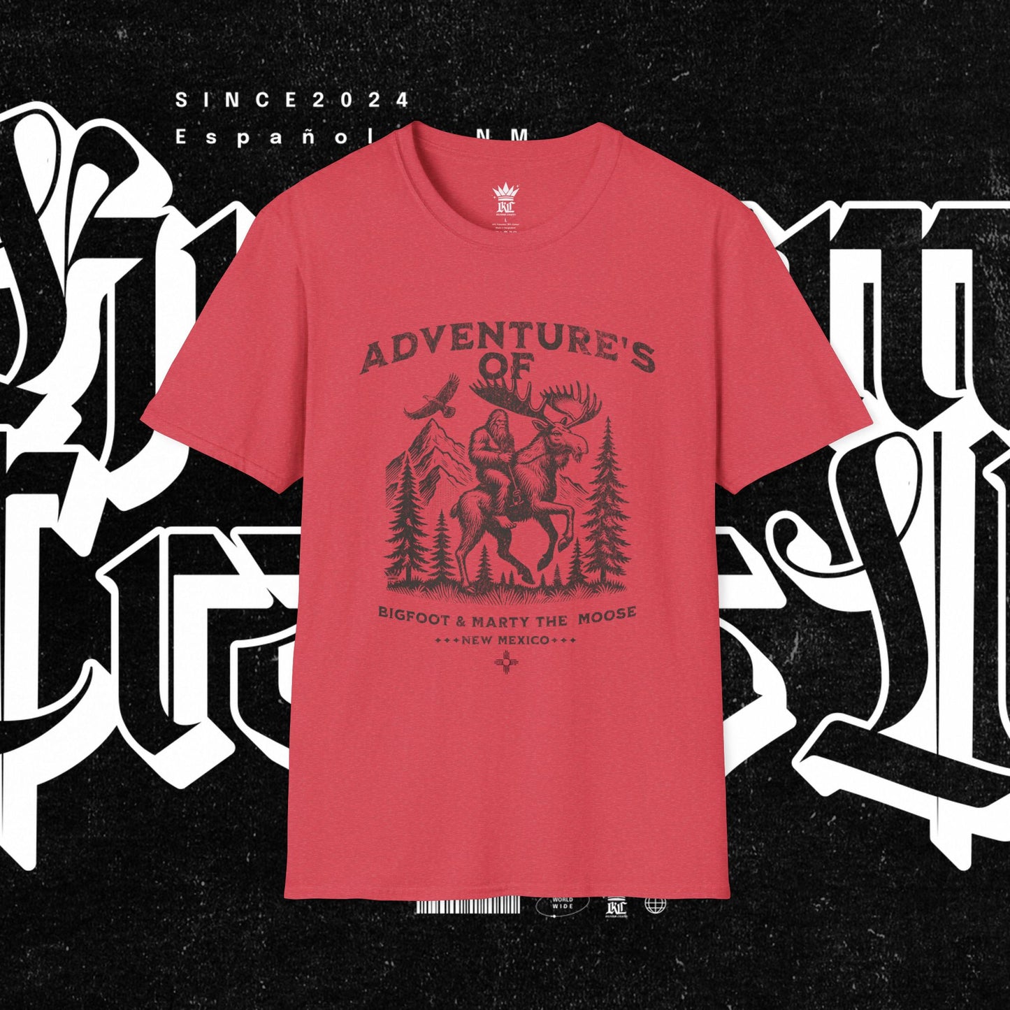 Adventure's of Bigfoot & Marty The Moose Unisex T-Shirt, Travel Tee, Outdoor Graphic Shirt, Nature Lover Gift, Moose Adventure Apparel