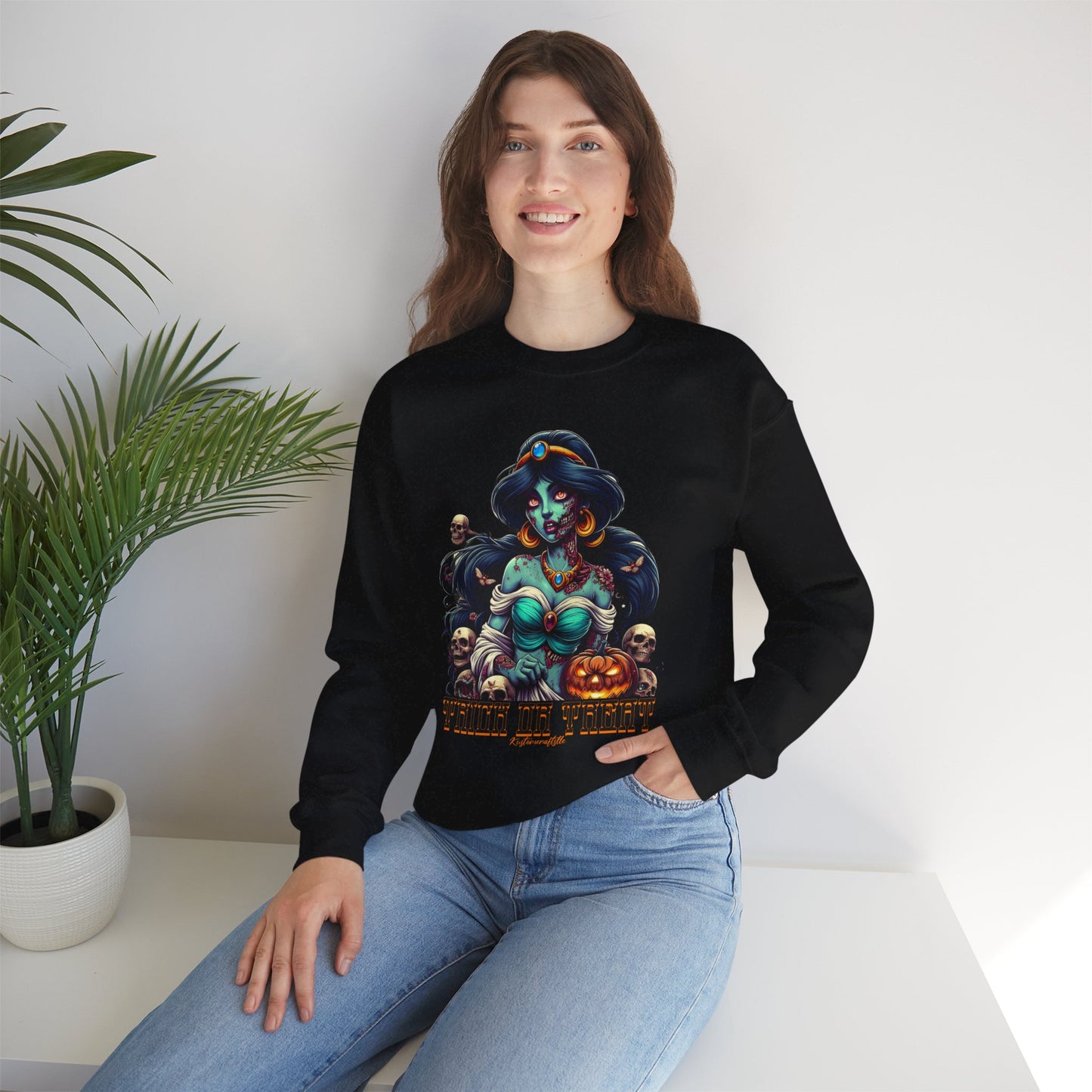 Spooky Vibes " Trick Or Treat" Crewneck Sweatshirt - Trick or Treat, Halloween Apparel, Unisex Sweatshirt, Cozy Fall Fashion, Gift for Her