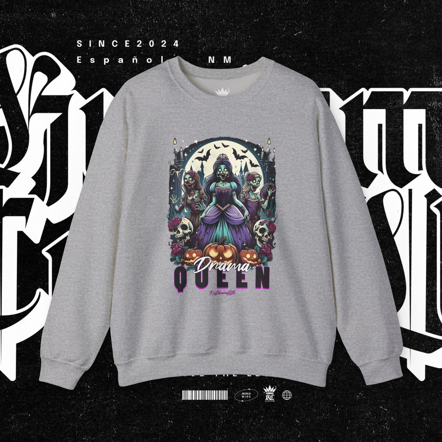 Drama Gothic Queen Sweatshirt - Unisex Heavy Blend Crewneck, Halloween Apparel, Dark Aesthetic Clothing, Edgy Gift for Her, Cozy Sweatshirt