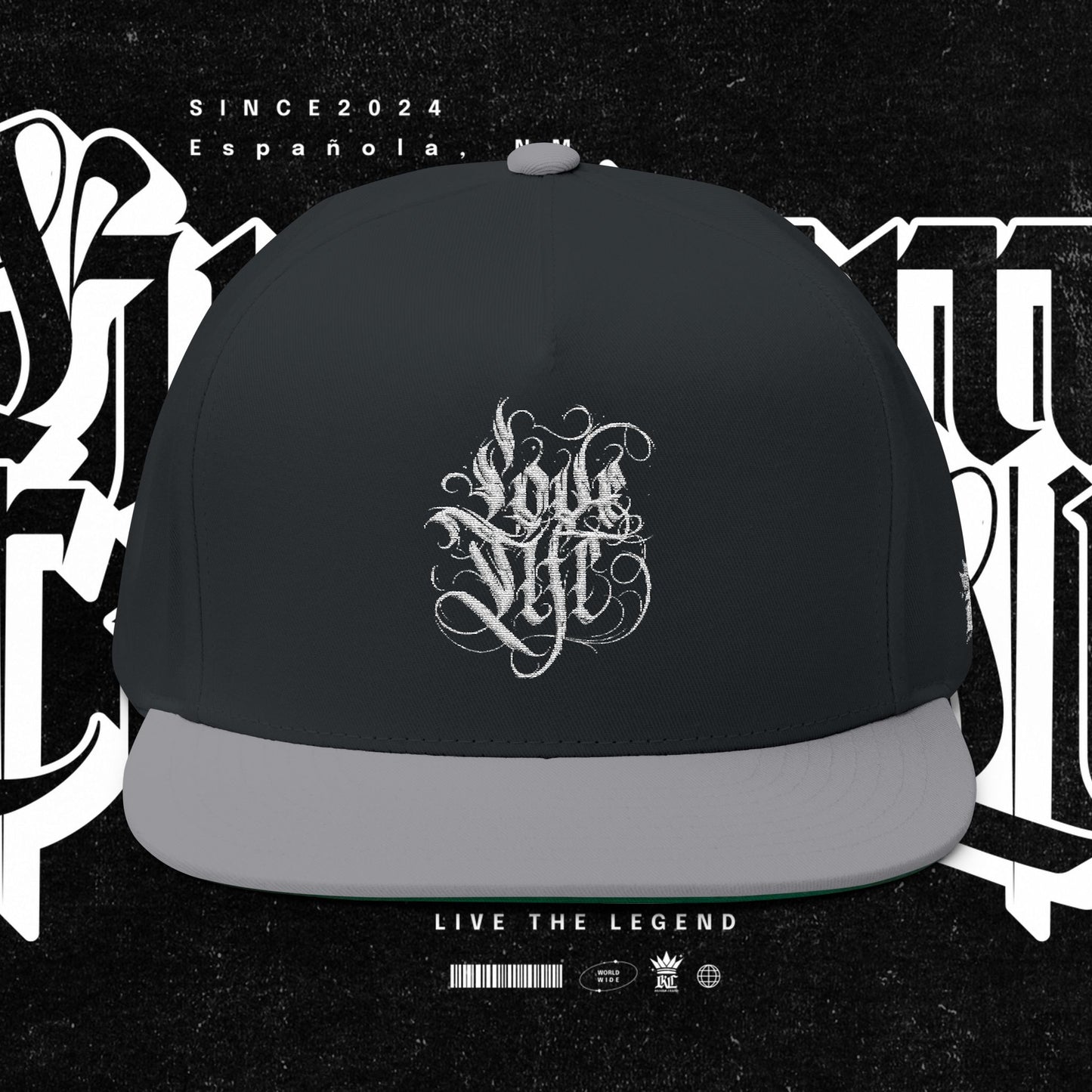 Embroidered Flat Bill Cap - Love Life Graffiti Style Hat
