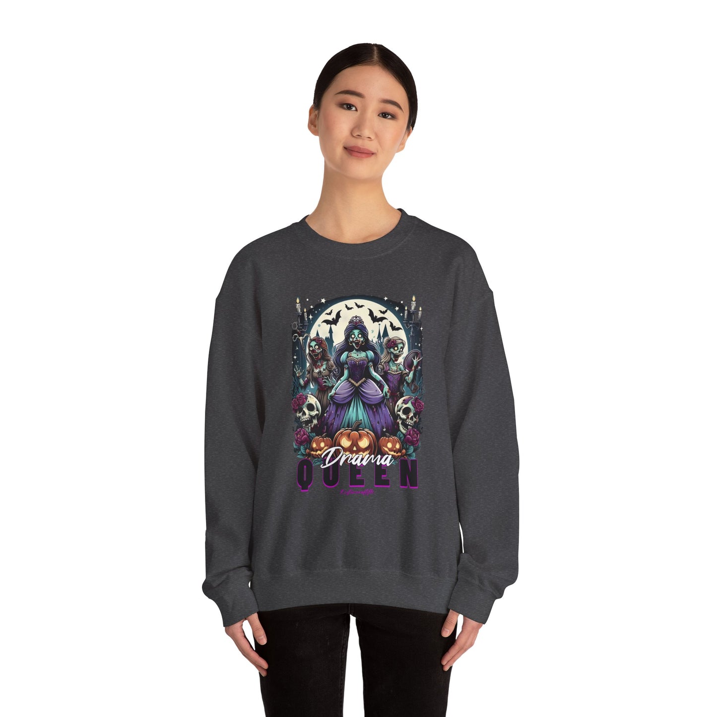 Drama Gothic Queen Sweatshirt - Unisex Heavy Blend Crewneck, Halloween Apparel, Dark Aesthetic Clothing, Edgy Gift for Her, Cozy Sweatshirt