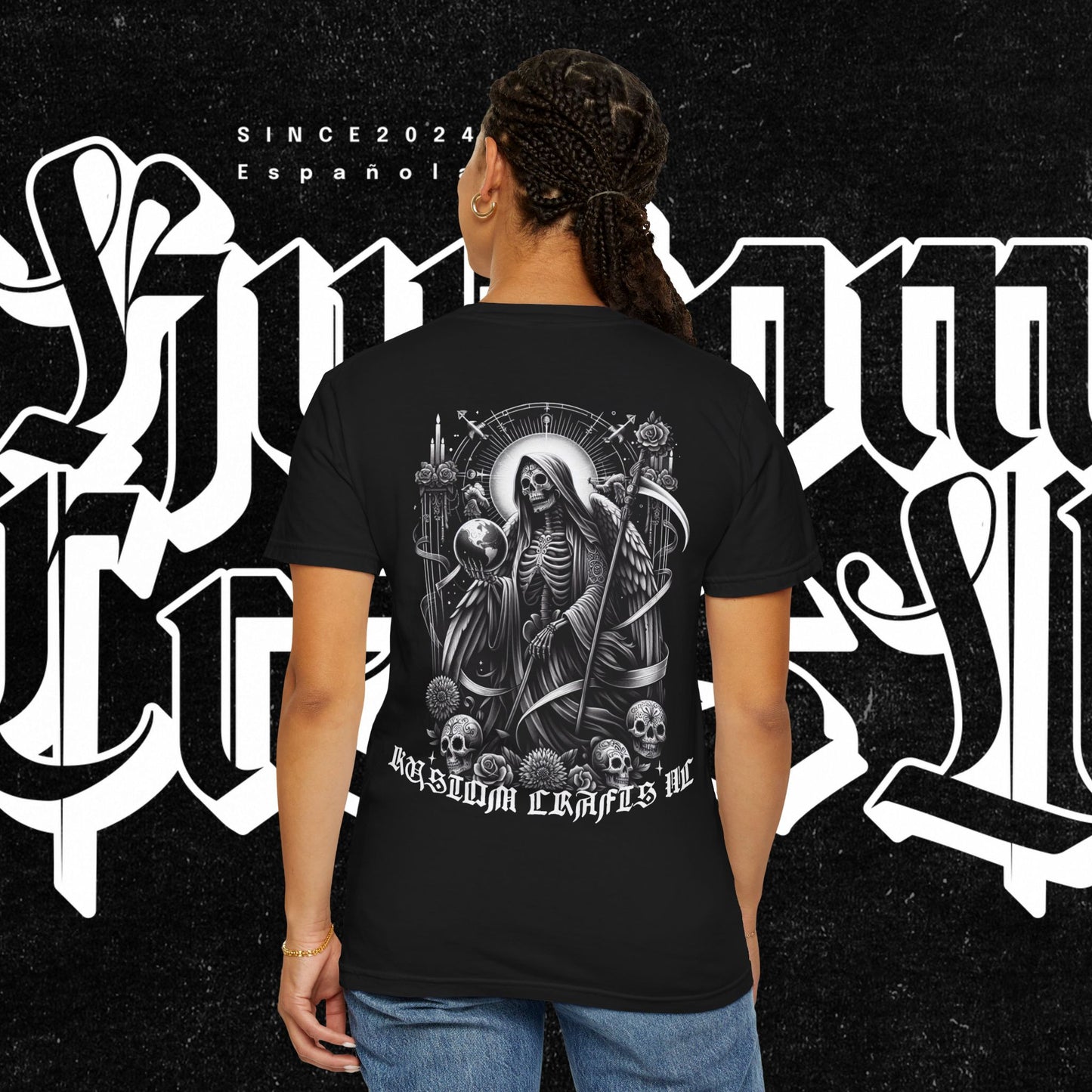 Santa Muerte Unisex T-shirt, Day Of The Dead Tee, Saint Skeleton Shirt, Top, Mexican Folk Art Clothing, Kustom Crafts LLC