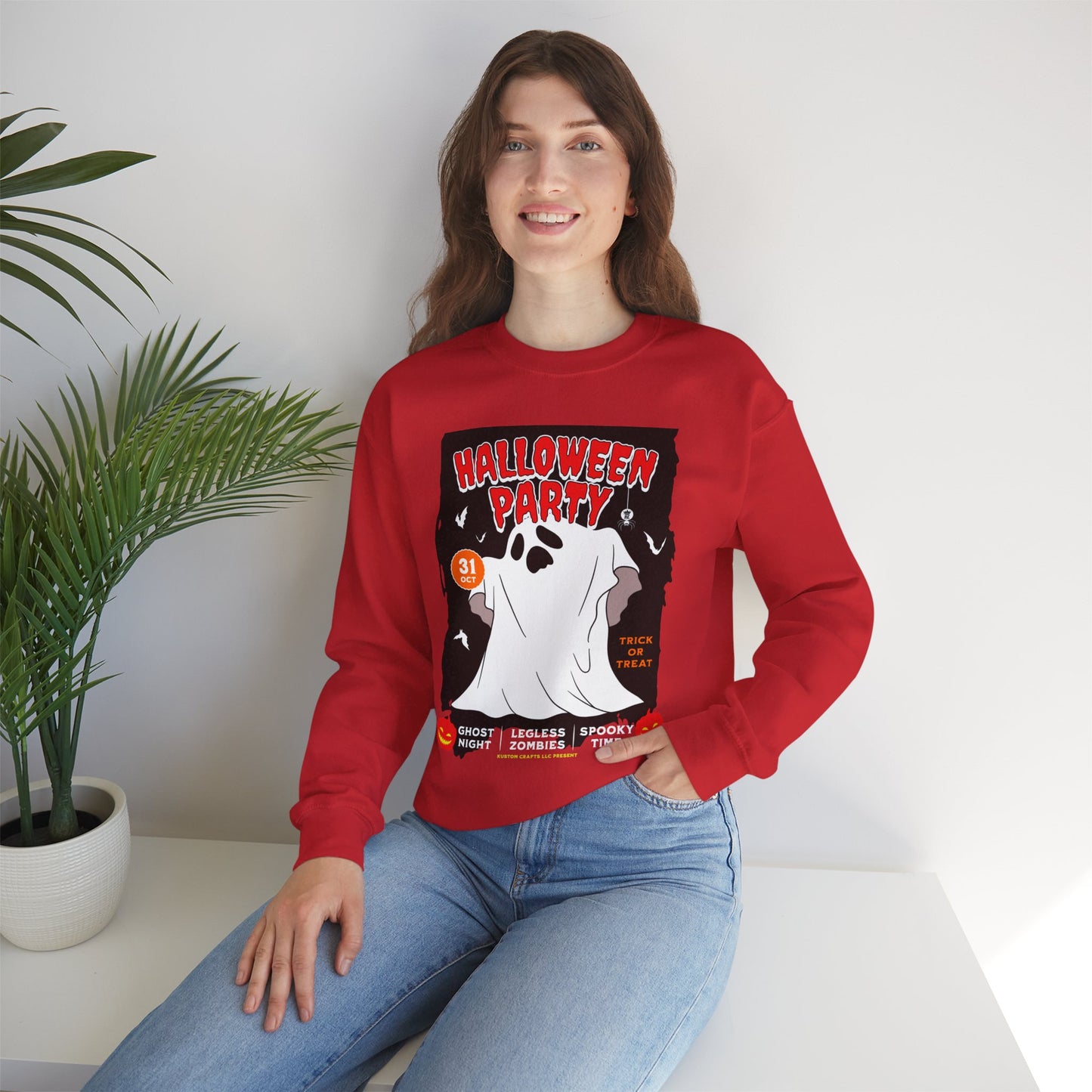 Halloween Party Sweatshirt, Spooky Season Apparel, Ghost Design Crewneck, Unisex Halloween Gift, Cozy Fall Fashion
