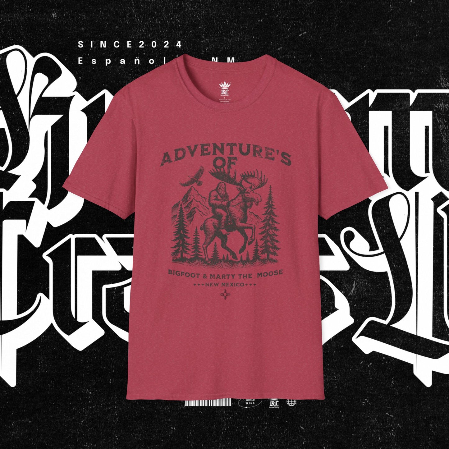 Adventure's of Bigfoot & Marty The Moose Unisex T-Shirt, Travel Tee, Outdoor Graphic Shirt, Nature Lover Gift, Moose Adventure Apparel
