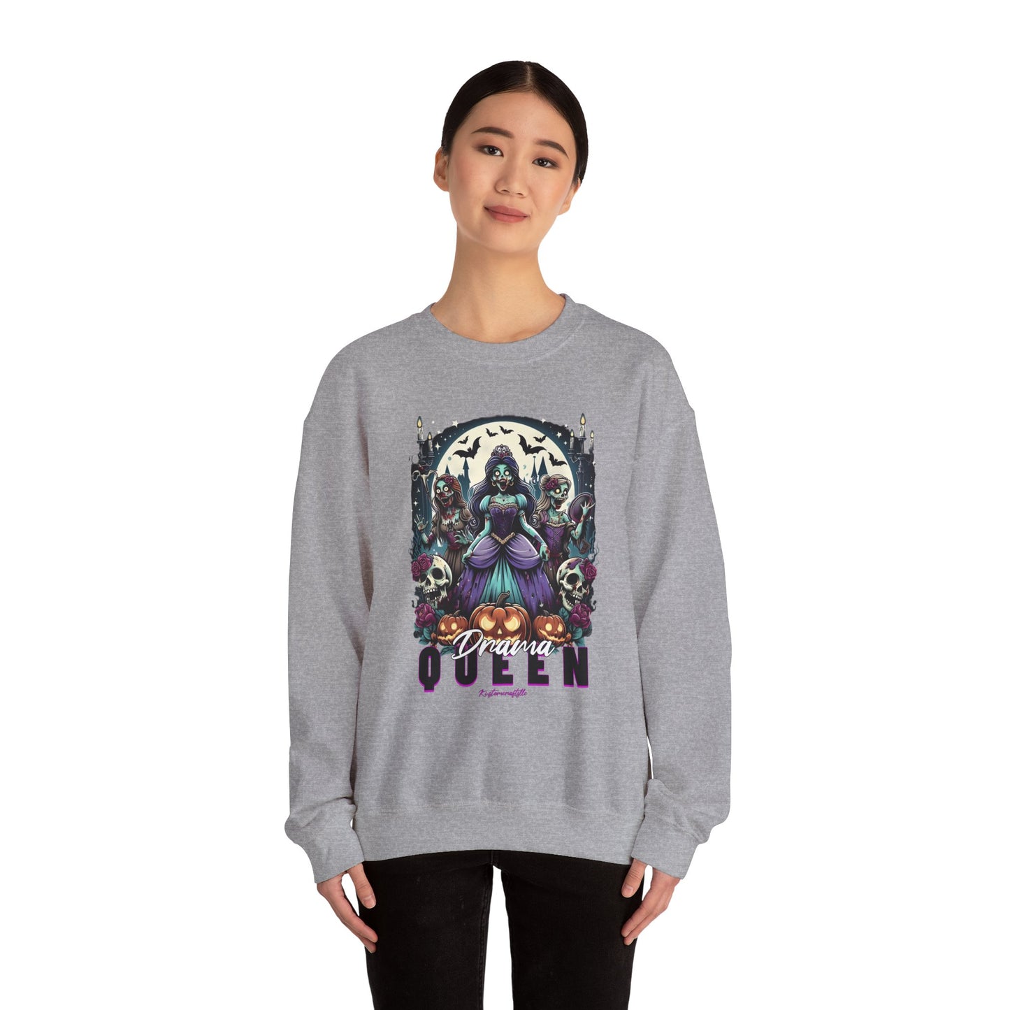 Drama Gothic Queen Sweatshirt - Unisex Heavy Blend Crewneck, Halloween Apparel, Dark Aesthetic Clothing, Edgy Gift for Her, Cozy Sweatshirt