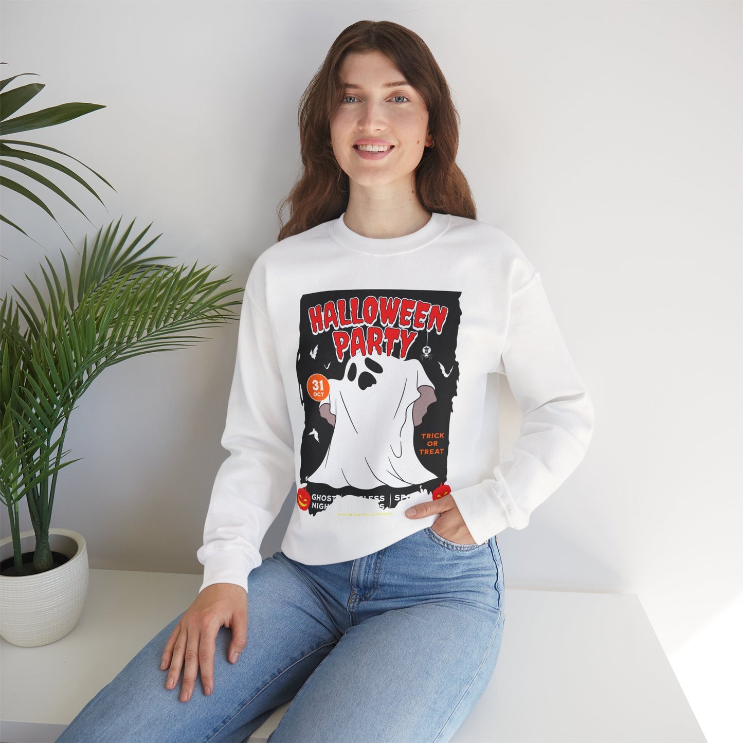 Halloween Party Sweatshirt, Spooky Season Apparel, Ghost Design Crewneck, Unisex Halloween Gift, Cozy Fall Fashion