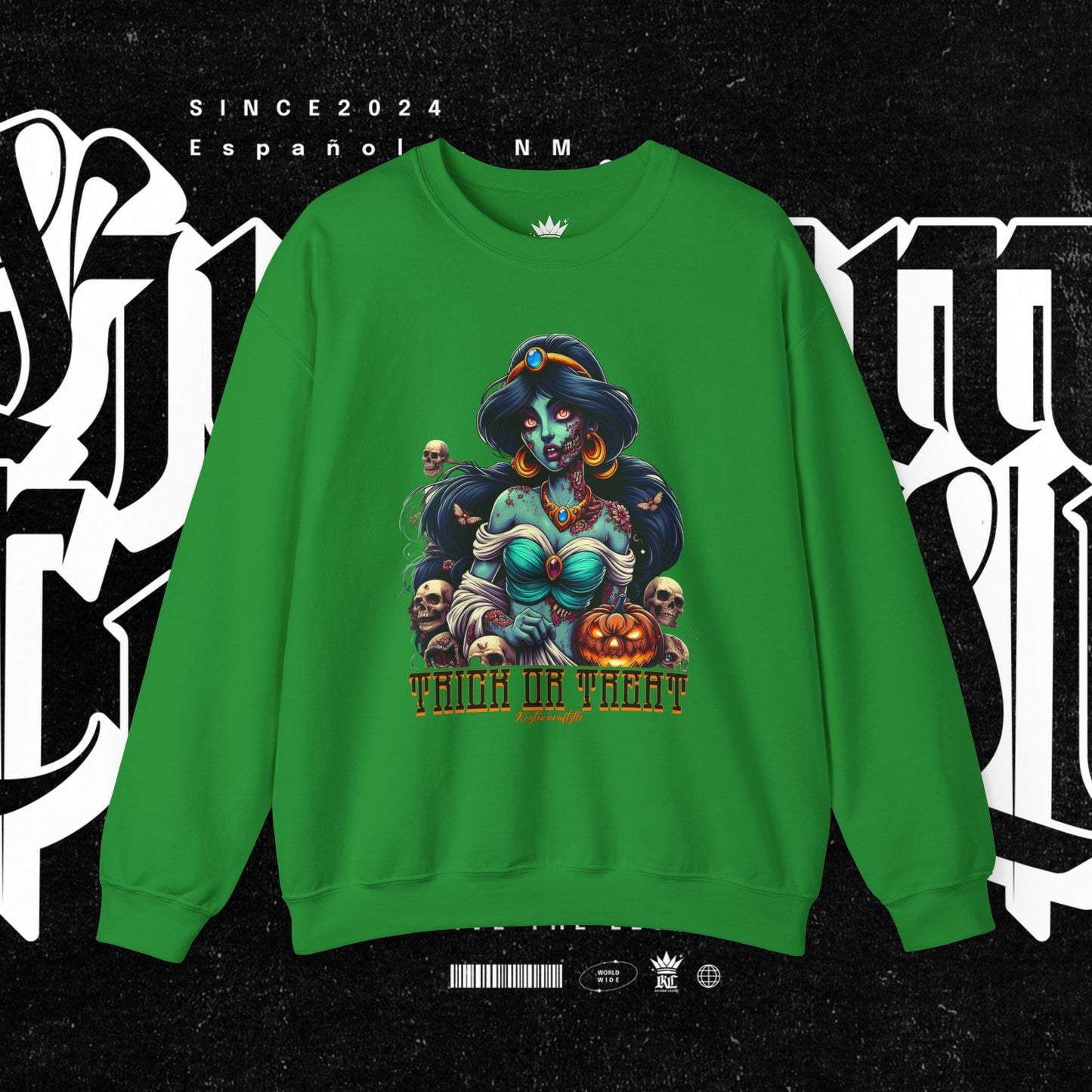 Spooky Vibes " Trick Or Treat" Crewneck Sweatshirt - Trick or Treat, Halloween Apparel, Unisex Sweatshirt, Cozy Fall Fashion, Gift for Her
