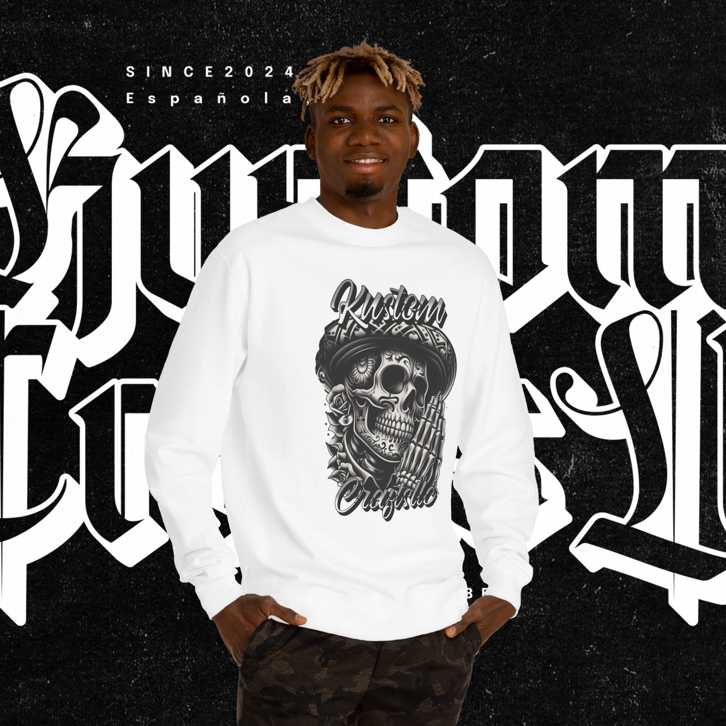 Lucky Skull Graphic Unisex Crew Neck Sweatshirt – Edgy Streetwear, Unique Gift, Casual Layering, Halloween Fashion, Unisex Apparel