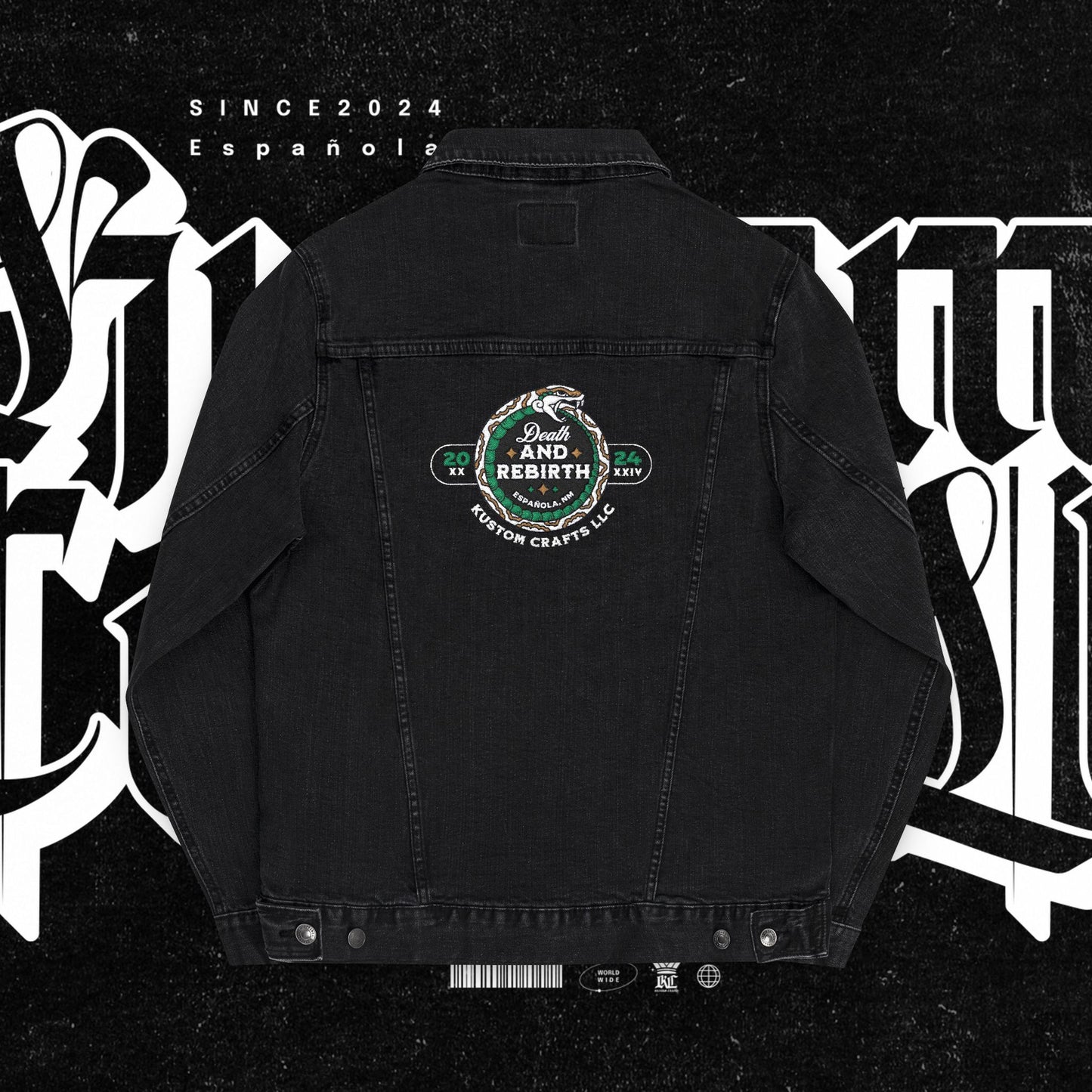 Embroidery Denim Jacket - Death and Rebirth Snake Design