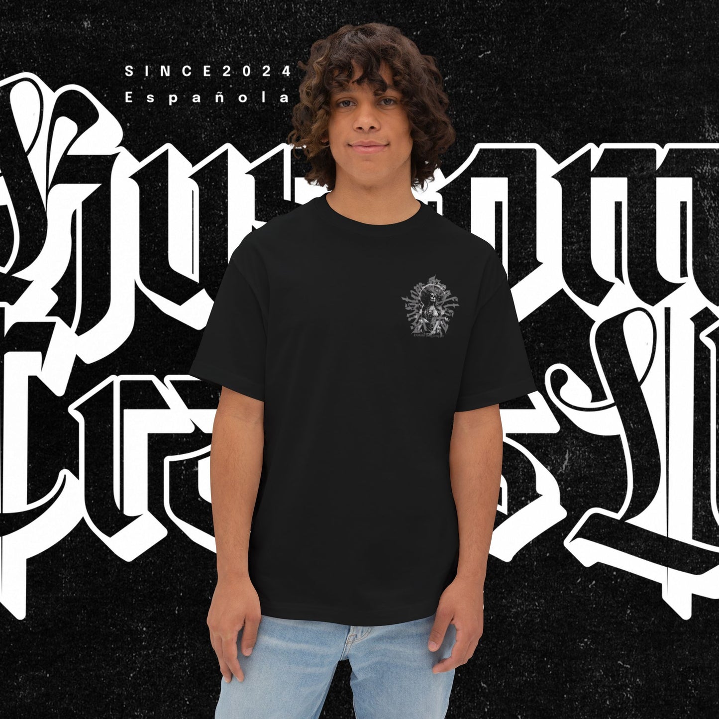 Dia De Los Muertos Oversized Boxy Tee - Gray Wash