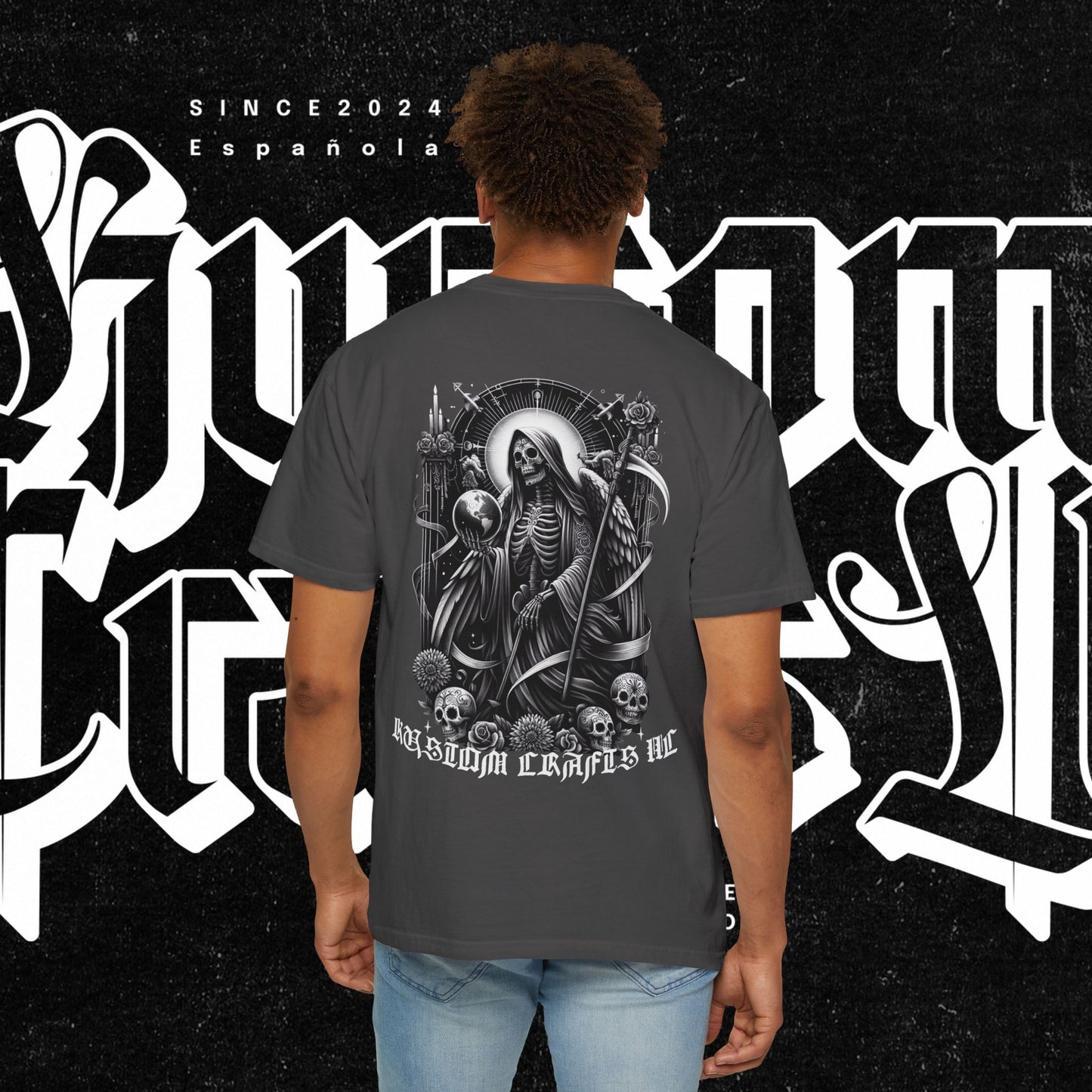 Santa Muerte Unisex T-shirt, Day Of The Dead Tee, Saint Skeleton Shirt, Top, Mexican Folk Art Clothing, Kustom Crafts LLC