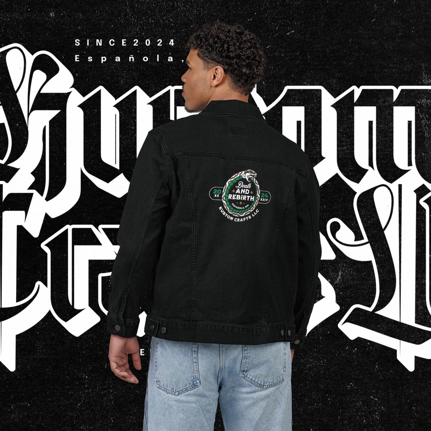 Embroidery Denim Jacket - Death and Rebirth Snake Design