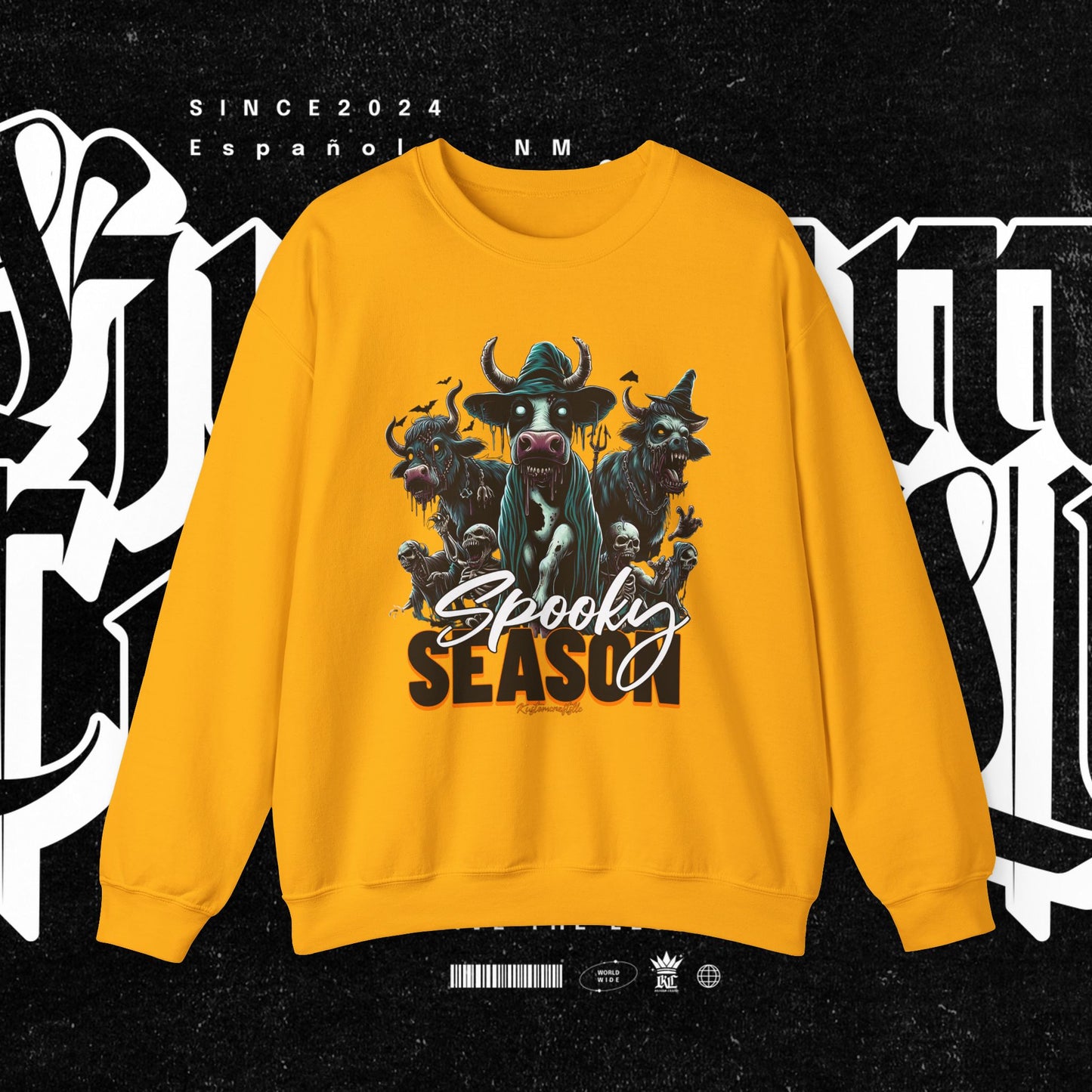 Spooky Cow Season Crewneck Sweatshirt, Halloween Apparel, Unisex Halloween Sweatshirt, Cozy Fall Fashion, Unique Gift Idea