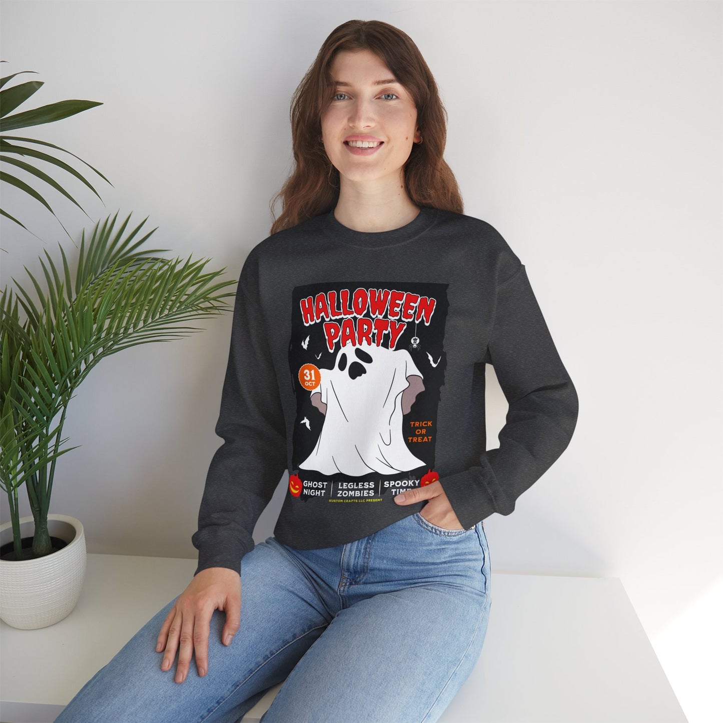 Halloween Party Sweatshirt, Spooky Season Apparel, Ghost Design Crewneck, Unisex Halloween Gift, Cozy Fall Fashion