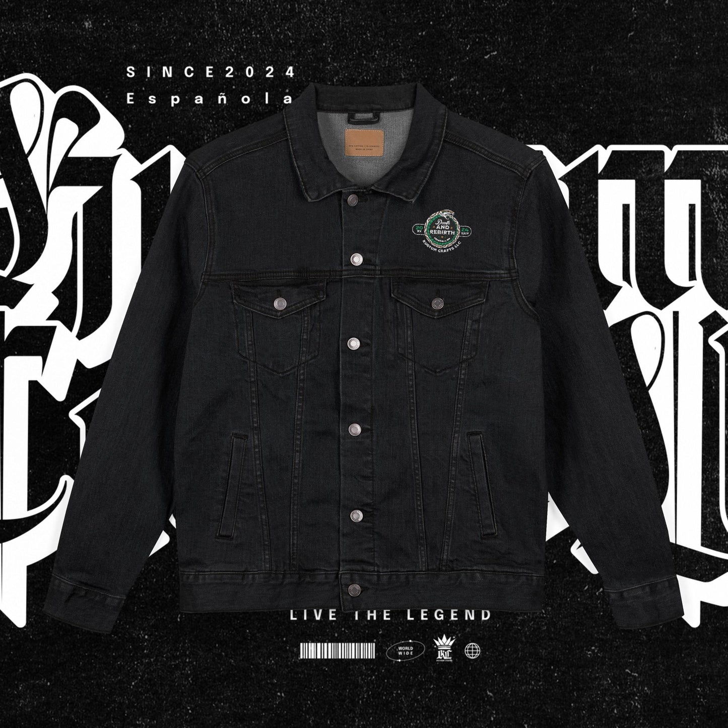 Embroidery Denim Jacket - Death and Rebirth Snake Design