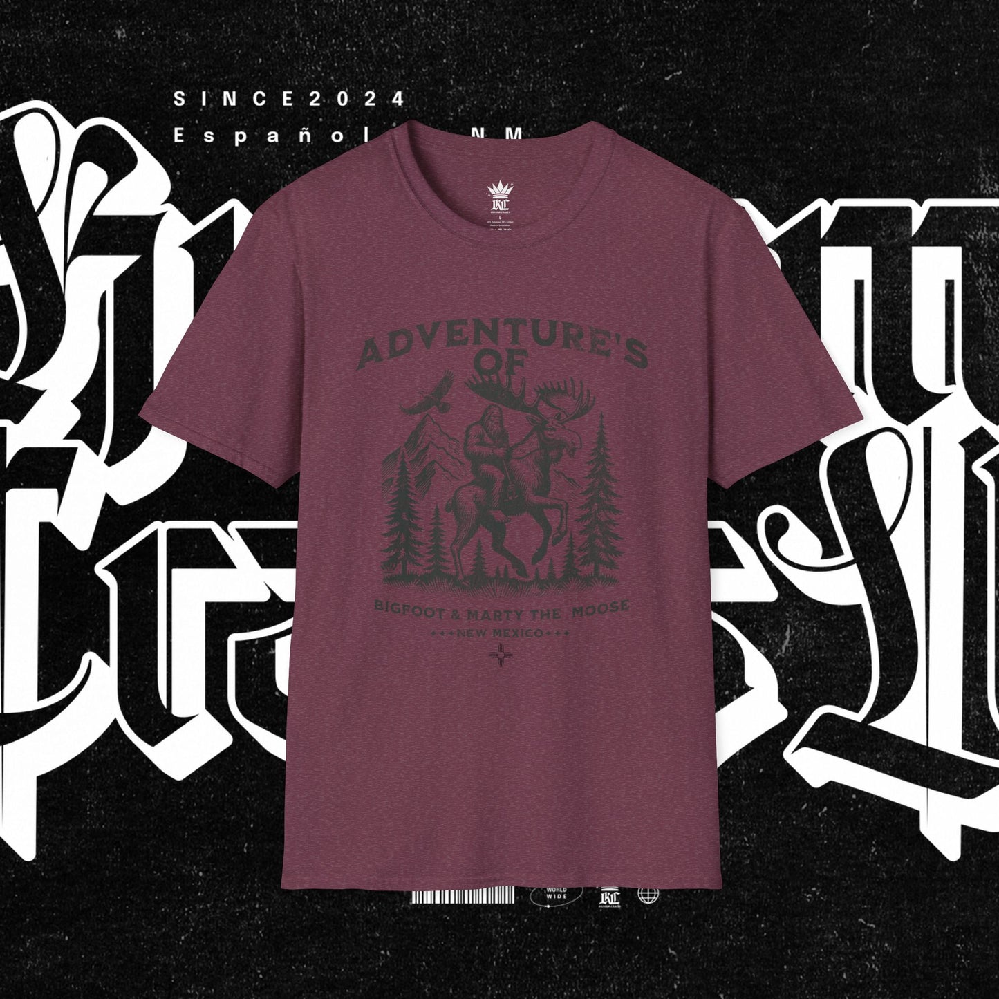Adventure's of Bigfoot & Marty The Moose Unisex T-Shirt, Travel Tee, Outdoor Graphic Shirt, Nature Lover Gift, Moose Adventure Apparel