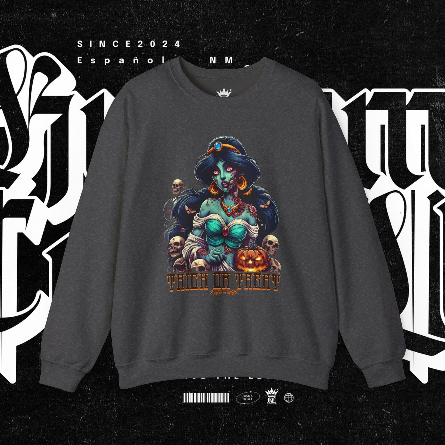 Spooky Vibes " Trick Or Treat" Crewneck Sweatshirt - Trick or Treat, Halloween Apparel, Unisex Sweatshirt, Cozy Fall Fashion, Gift for Her