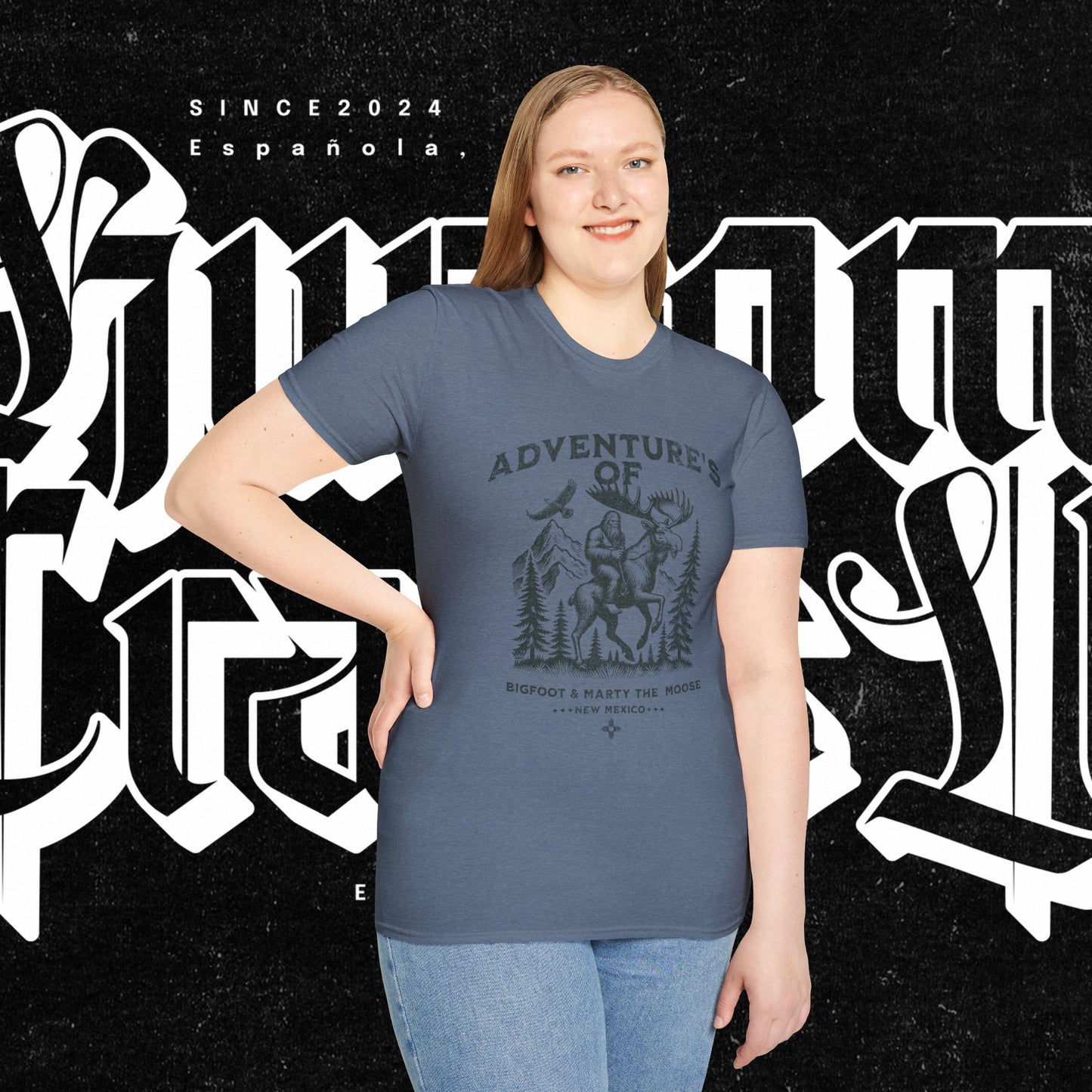 Adventure's of Bigfoot & Marty The Moose Unisex T-Shirt, Travel Tee, Outdoor Graphic Shirt, Nature Lover Gift, Moose Adventure Apparel