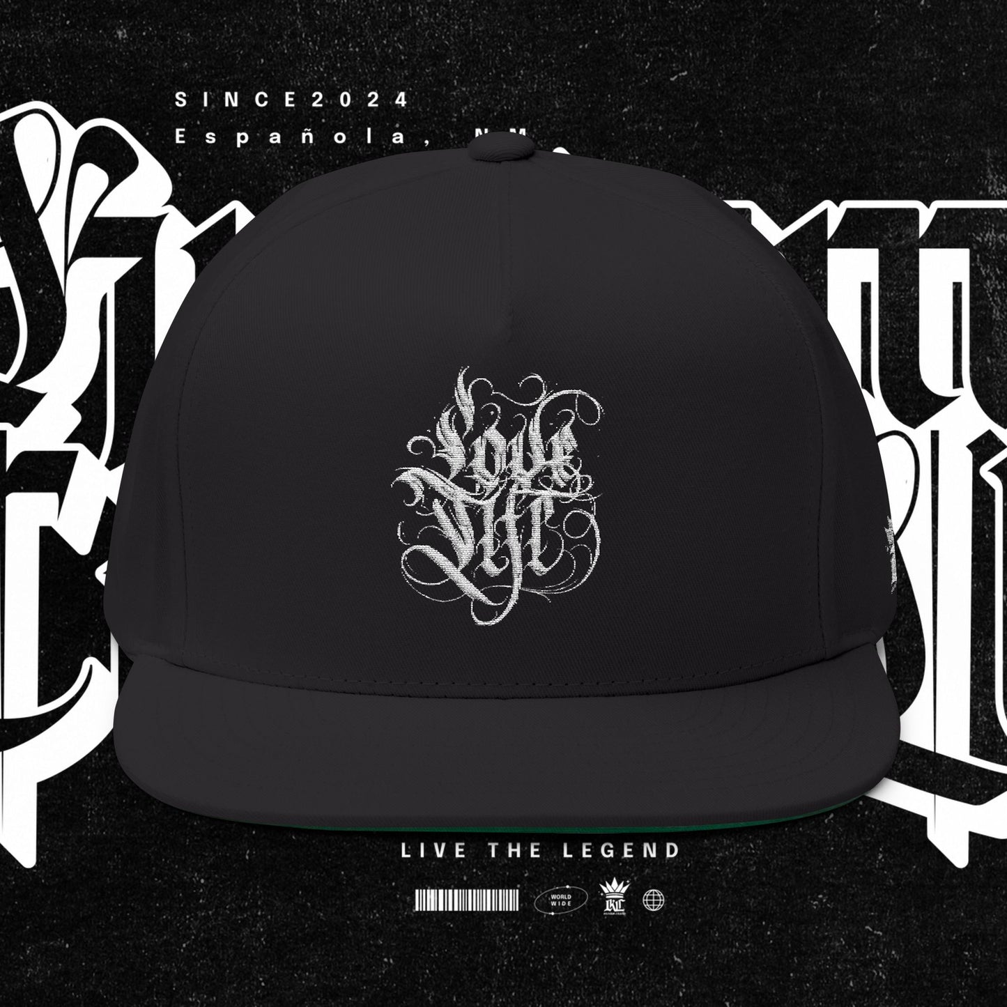 Embroidered Flat Bill Cap - Love Life Graffiti Style Hat