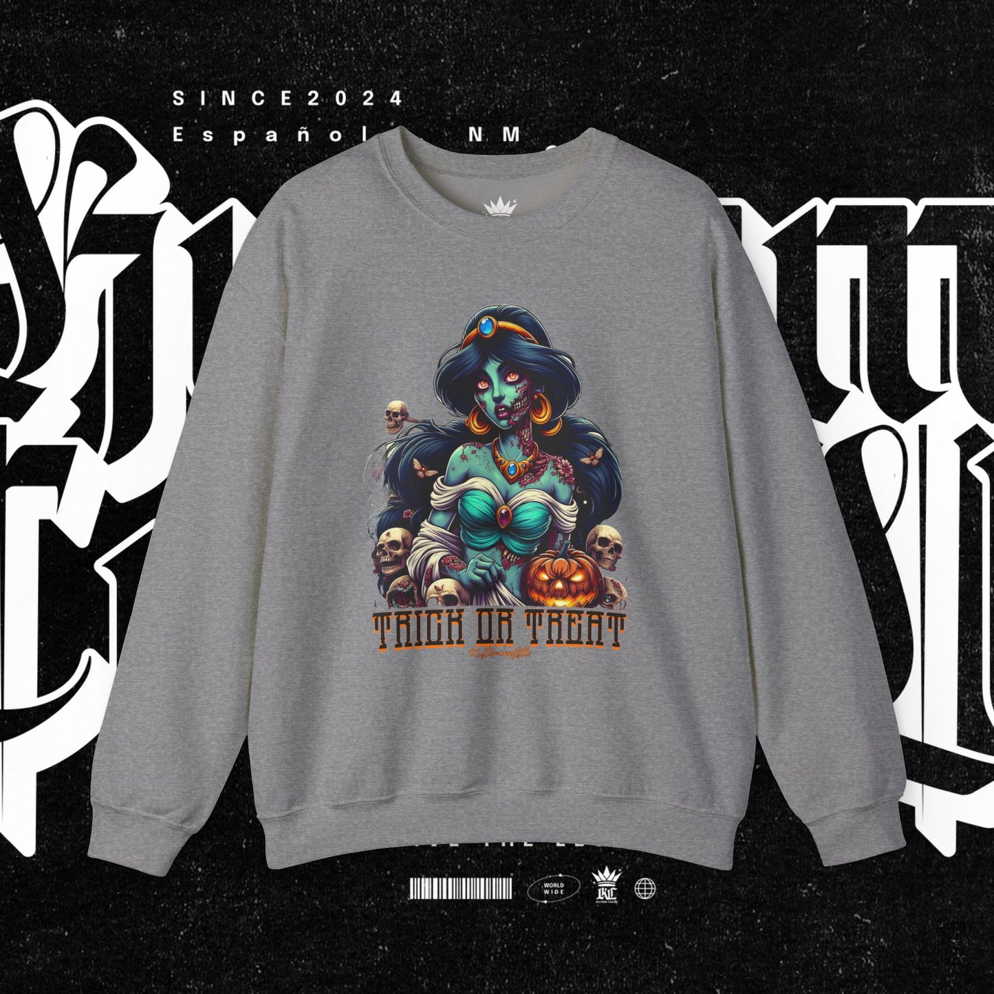 Spooky Vibes " Trick Or Treat" Crewneck Sweatshirt - Trick or Treat, Halloween Apparel, Unisex Sweatshirt, Cozy Fall Fashion, Gift for Her