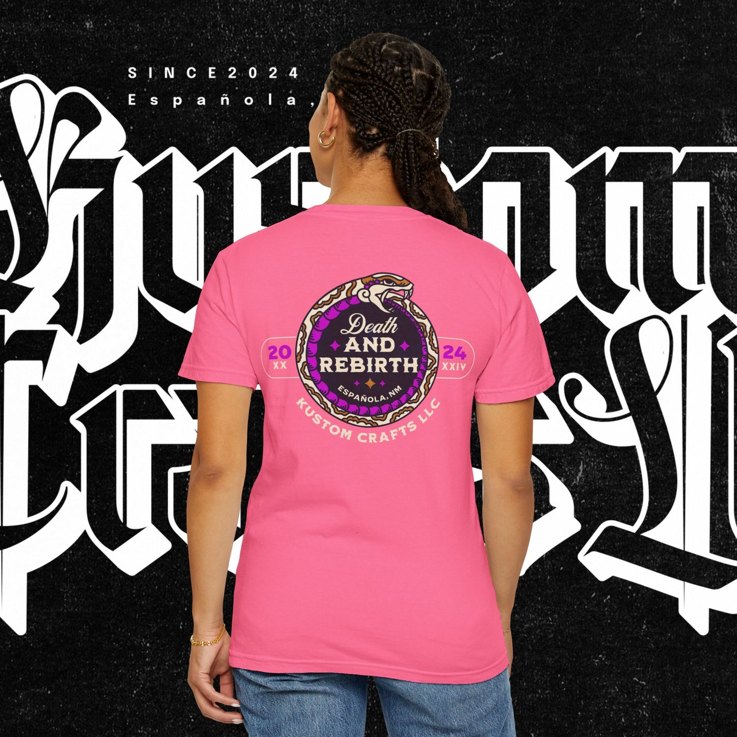 Death and Rebirth Bright Purple/Pink Snake Graphic Tee, Death Rebirth Unisex T-shirt, Streetwear Alternative Fashion, Serpent Design Shirt, Edgy Clothing