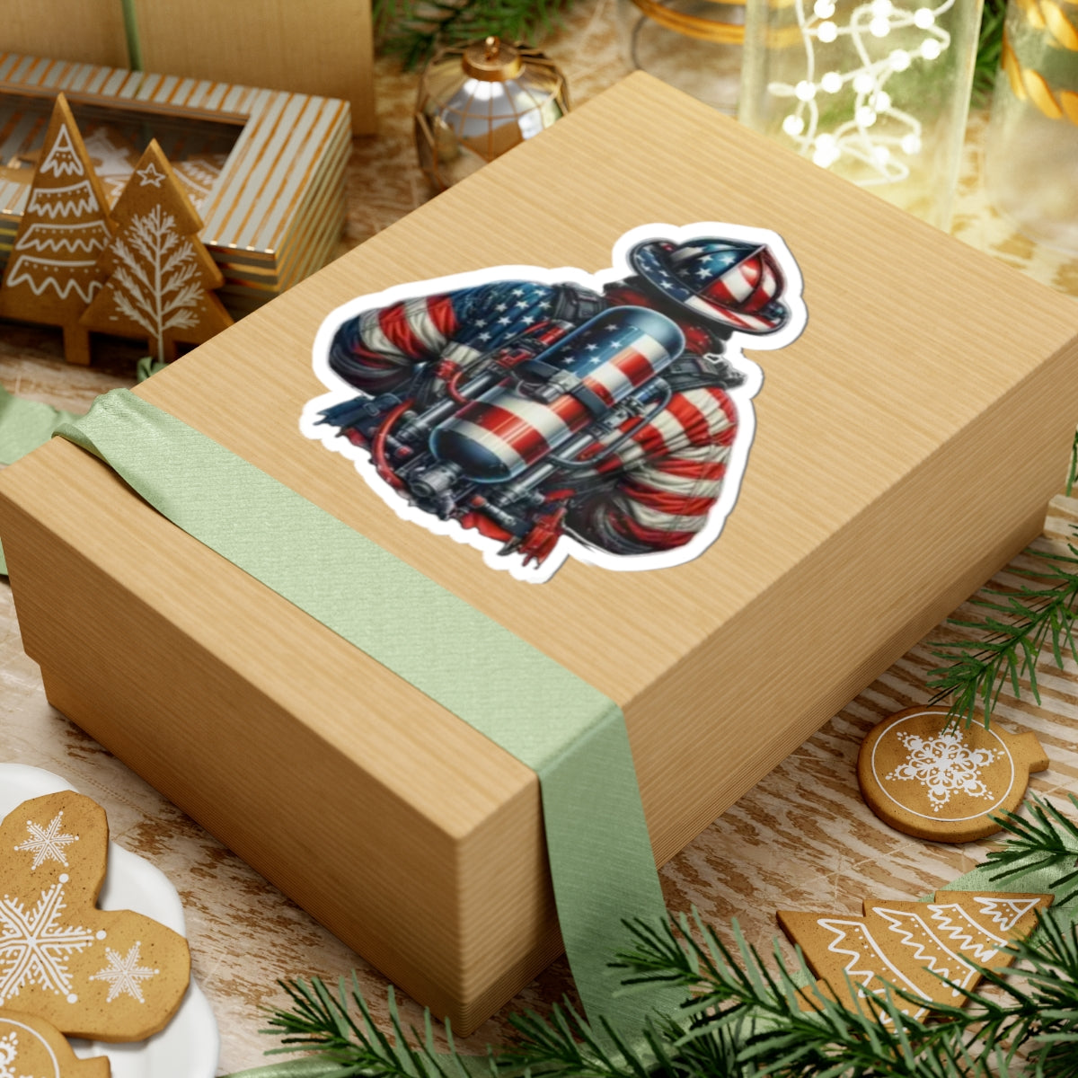 Patriotic Firefighter Sticker | American Flag Kiss-Cut Stickers | Laptop Decal, USA Pride, Firefighter Gift, Home Decor, 4th of July