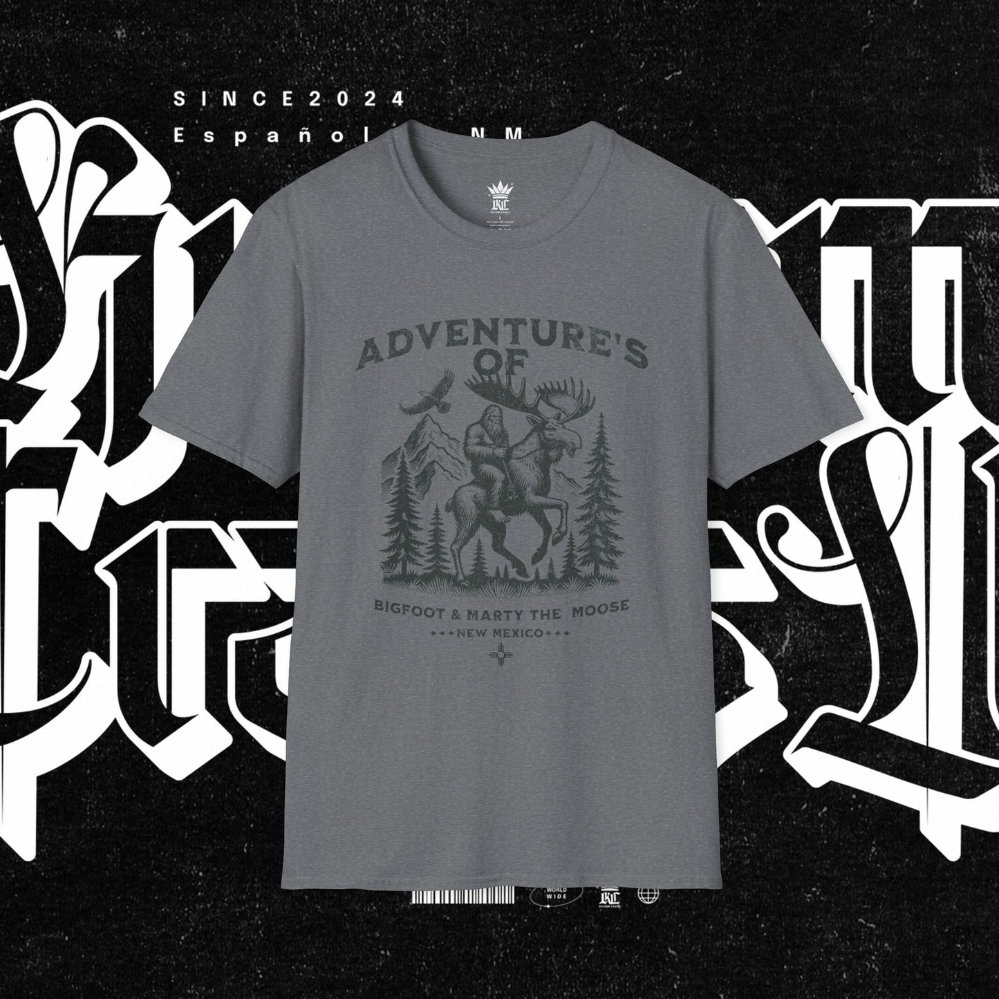 Adventure's of Bigfoot & Marty The Moose Unisex T-Shirt, Travel Tee, Outdoor Graphic Shirt, Nature Lover Gift, Moose Adventure Apparel