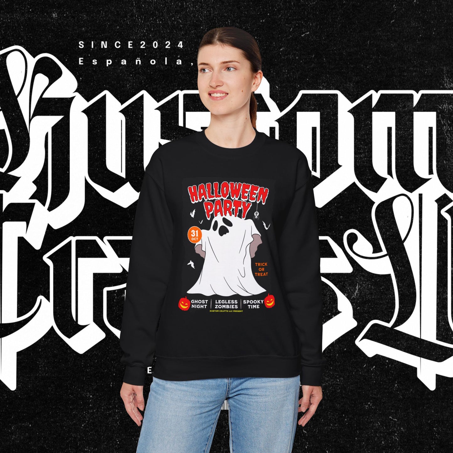 Halloween Party Sweatshirt, Spooky Season Apparel, Ghost Design Crewneck, Unisex Halloween Gift, Cozy Fall Fashion