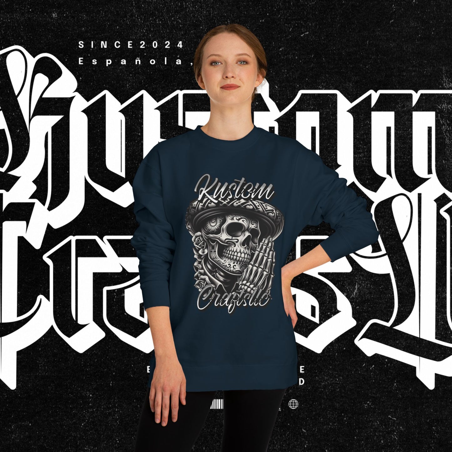 Lucky Skull Graphic Unisex Crew Neck Sweatshirt – Edgy Streetwear, Unique Gift, Casual Layering, Halloween Fashion, Unisex Apparel