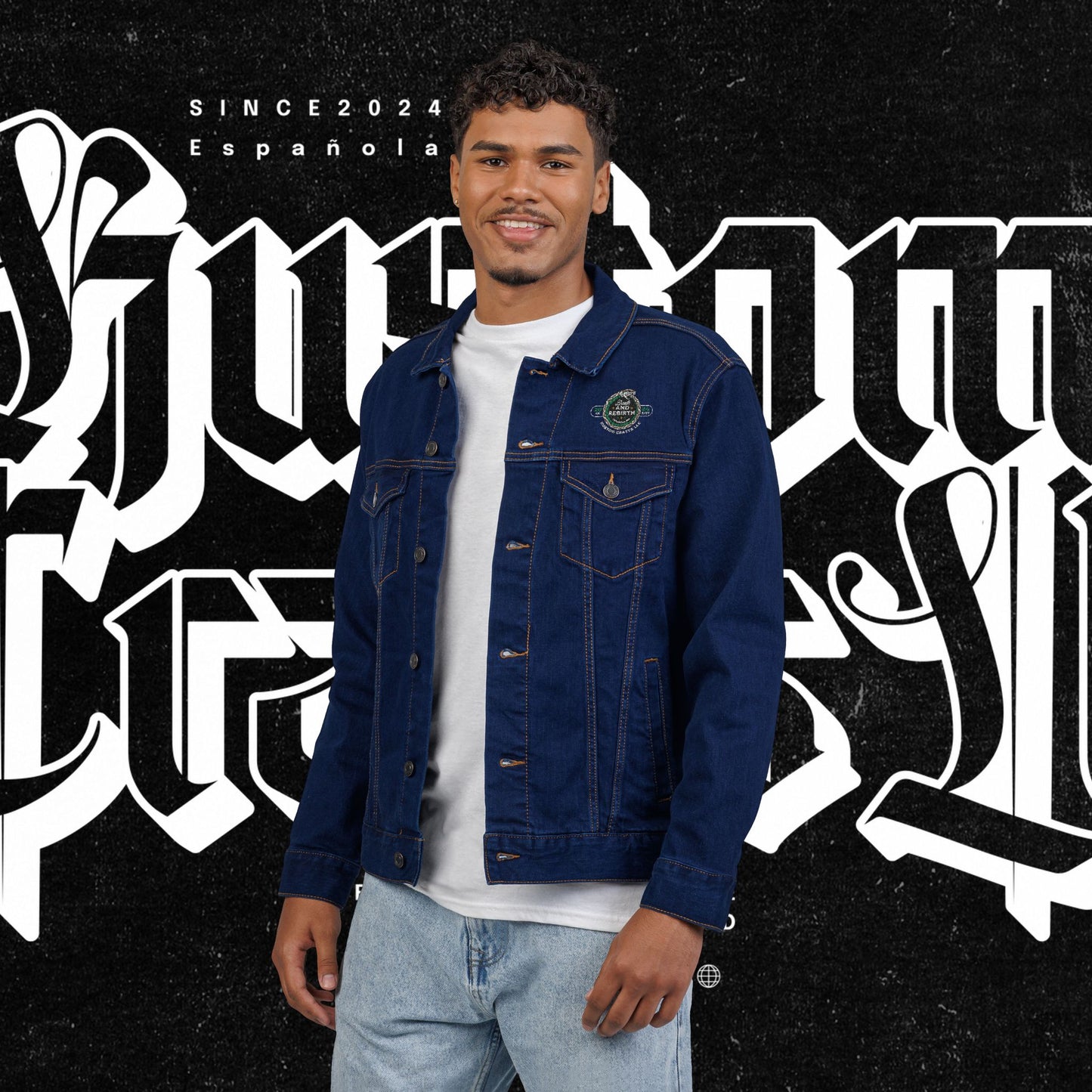 Embroidery Denim Jacket - Death and Rebirth Snake Design