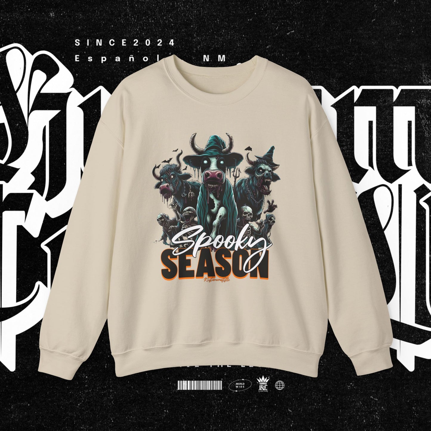 Spooky Cow Season Crewneck Sweatshirt, Halloween Apparel, Unisex Halloween Sweatshirt, Cozy Fall Fashion, Unique Gift Idea
