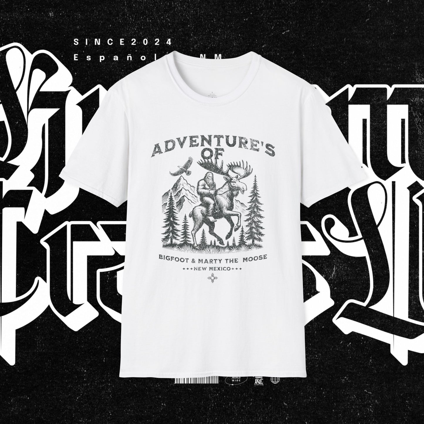 Adventure's of Bigfoot & Marty The Moose Unisex T-Shirt, Travel Tee, Outdoor Graphic Shirt, Nature Lover Gift, Moose Adventure Apparel