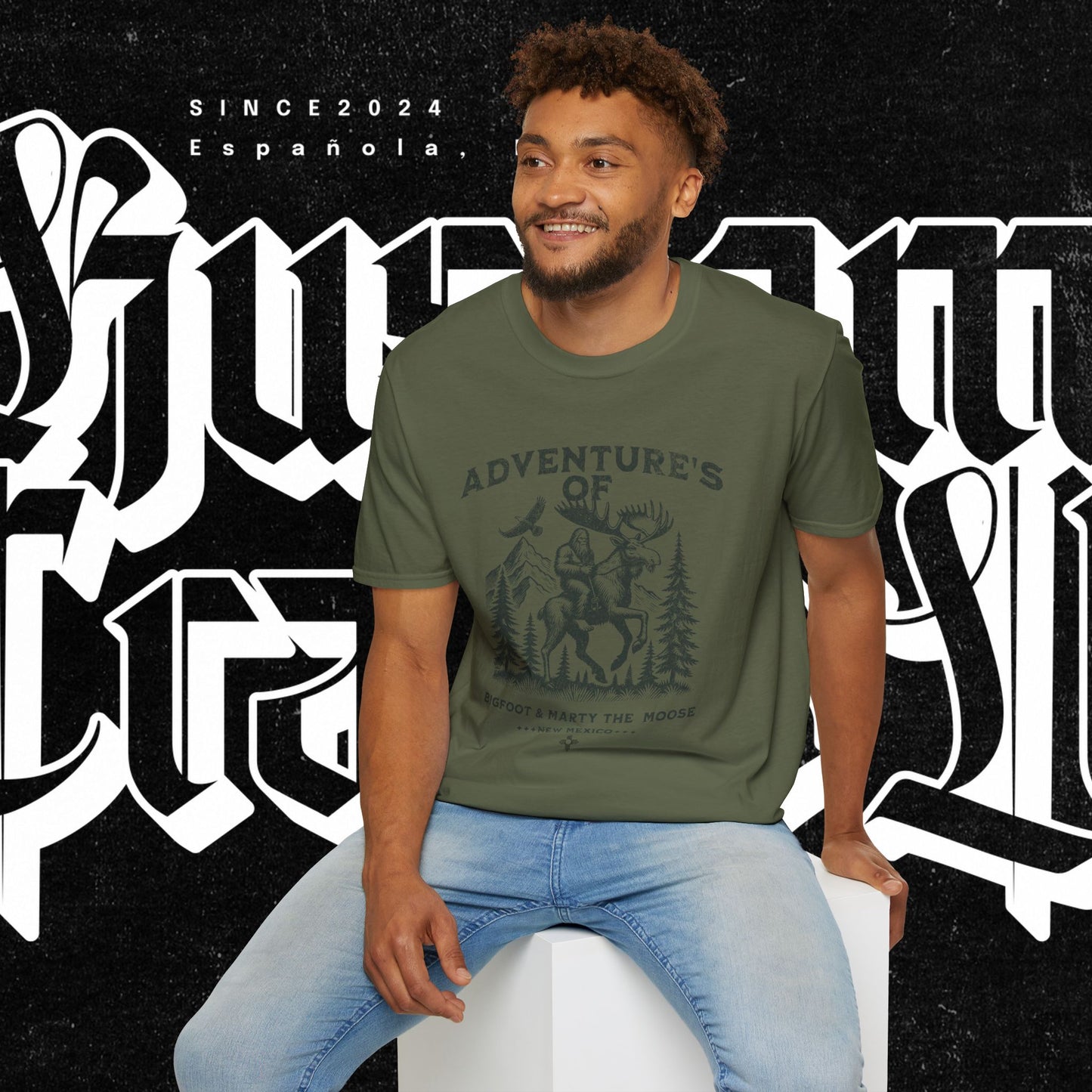 Adventure's of Bigfoot & Marty The Moose Unisex T-Shirt, Travel Tee, Outdoor Graphic Shirt, Nature Lover Gift, Moose Adventure Apparel