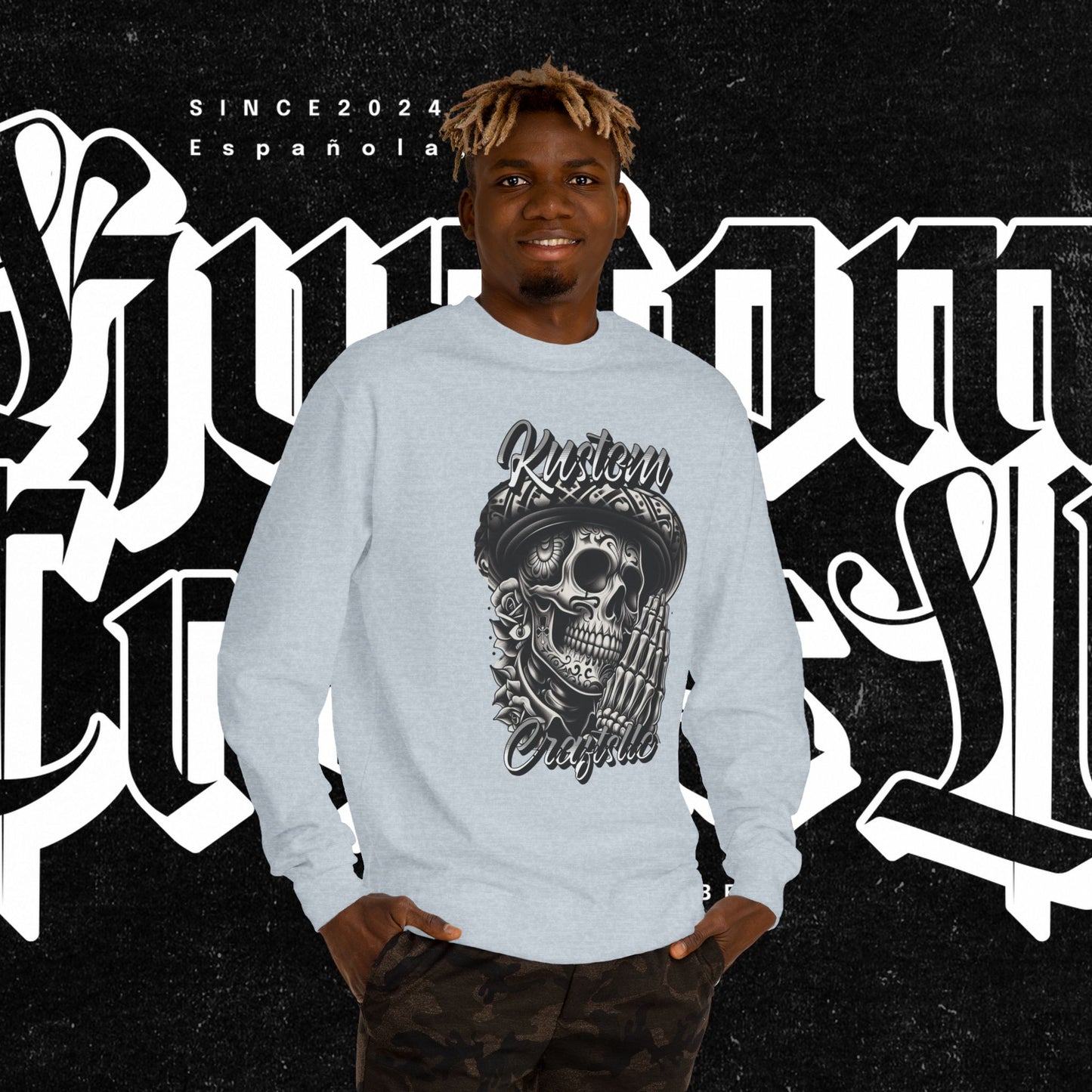 Lucky Skull Graphic Unisex Crew Neck Sweatshirt – Edgy Streetwear, Unique Gift, Casual Layering, Halloween Fashion, Unisex Apparel