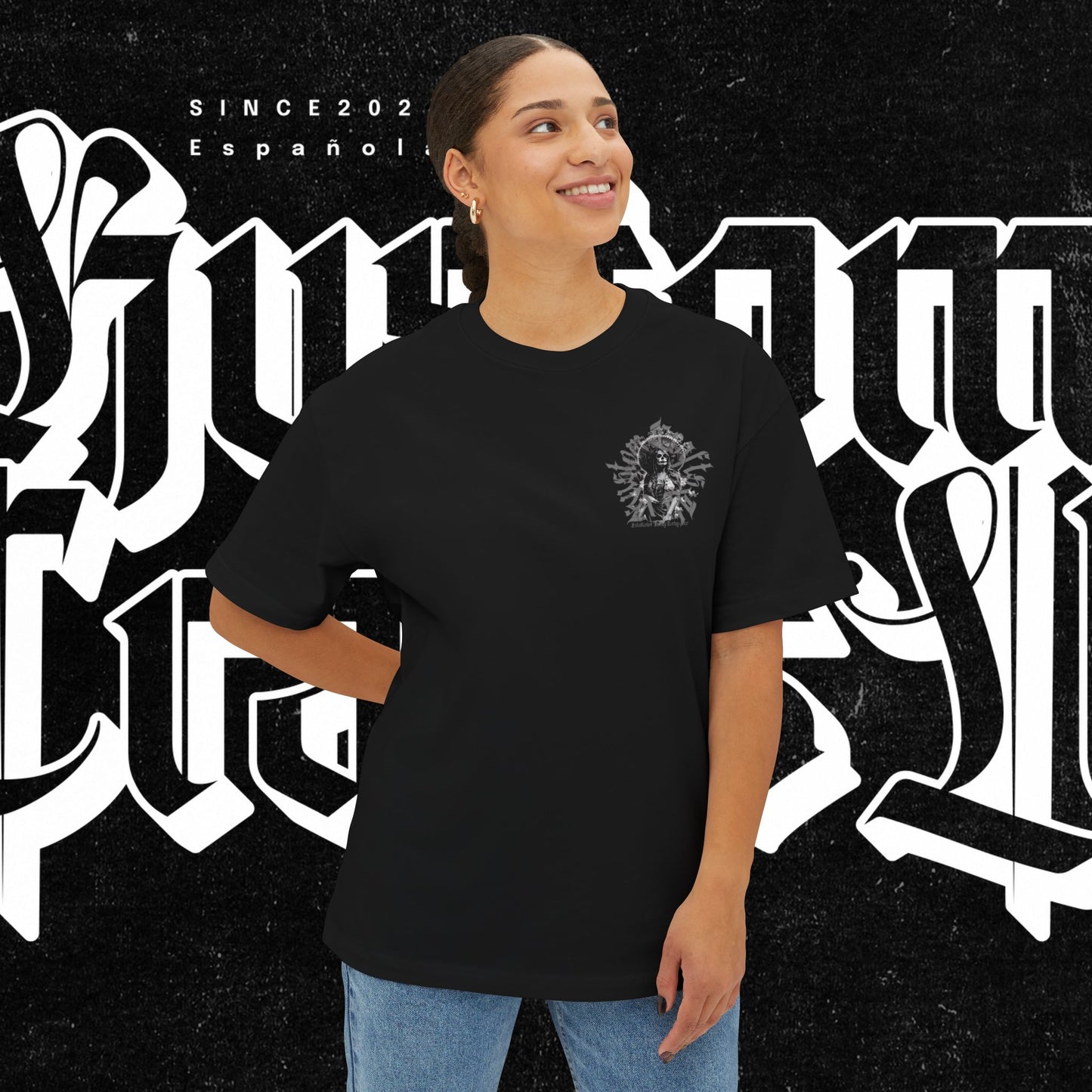 Dia De Los Muertos Oversized Boxy Tee - Gray Wash