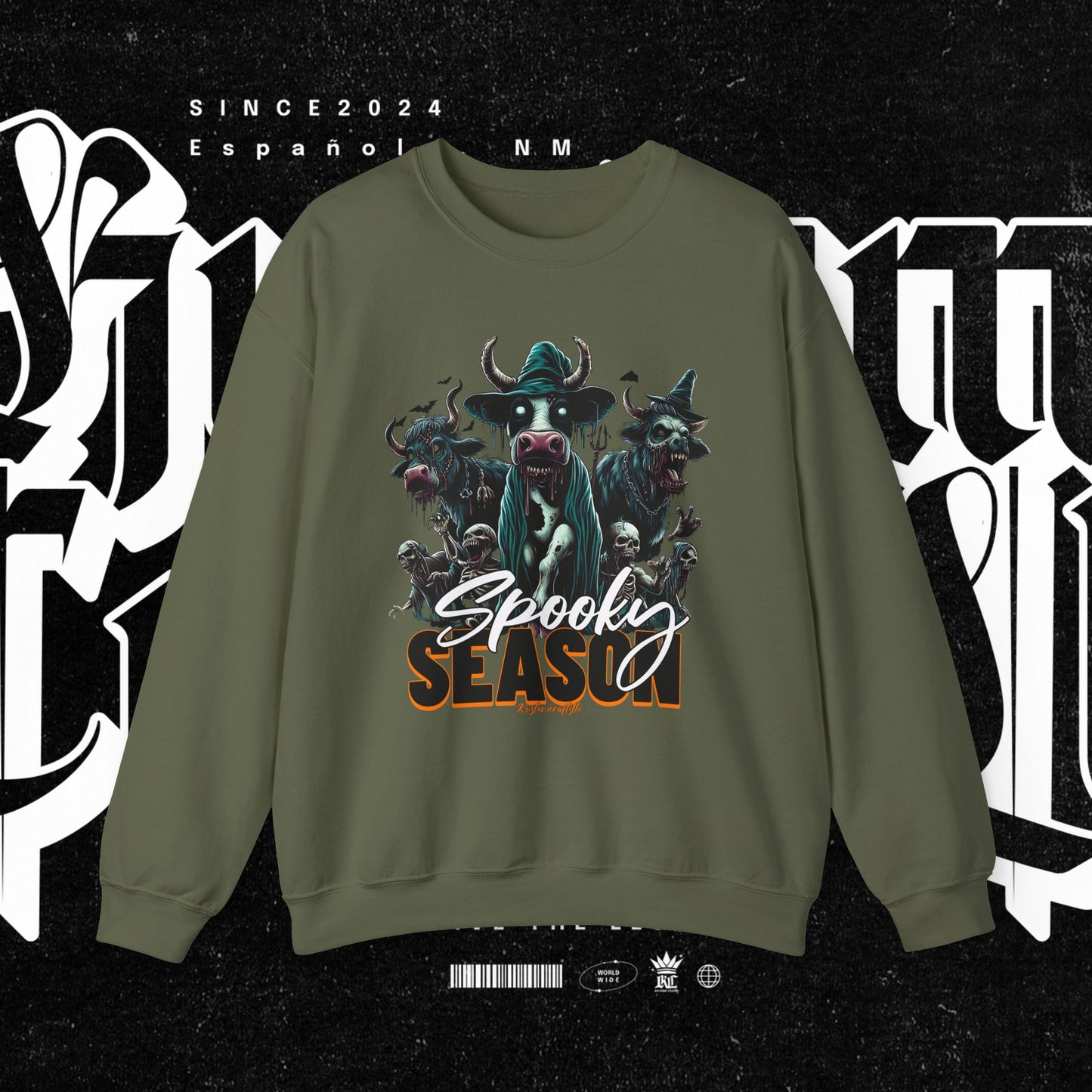 Spooky Cow Season Crewneck Sweatshirt, Halloween Apparel, Unisex Halloween Sweatshirt, Cozy Fall Fashion, Unique Gift Idea
