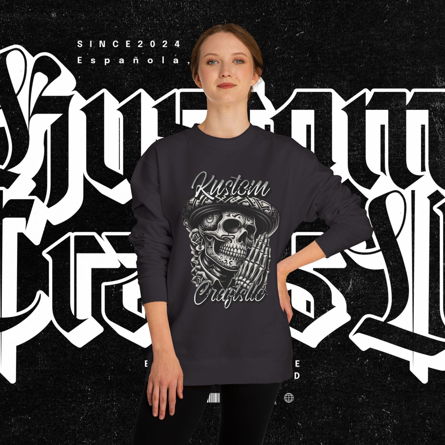 Lucky Skull Graphic Unisex Crew Neck Sweatshirt – Edgy Streetwear, Unique Gift, Casual Layering, Halloween Fashion, Unisex Apparel