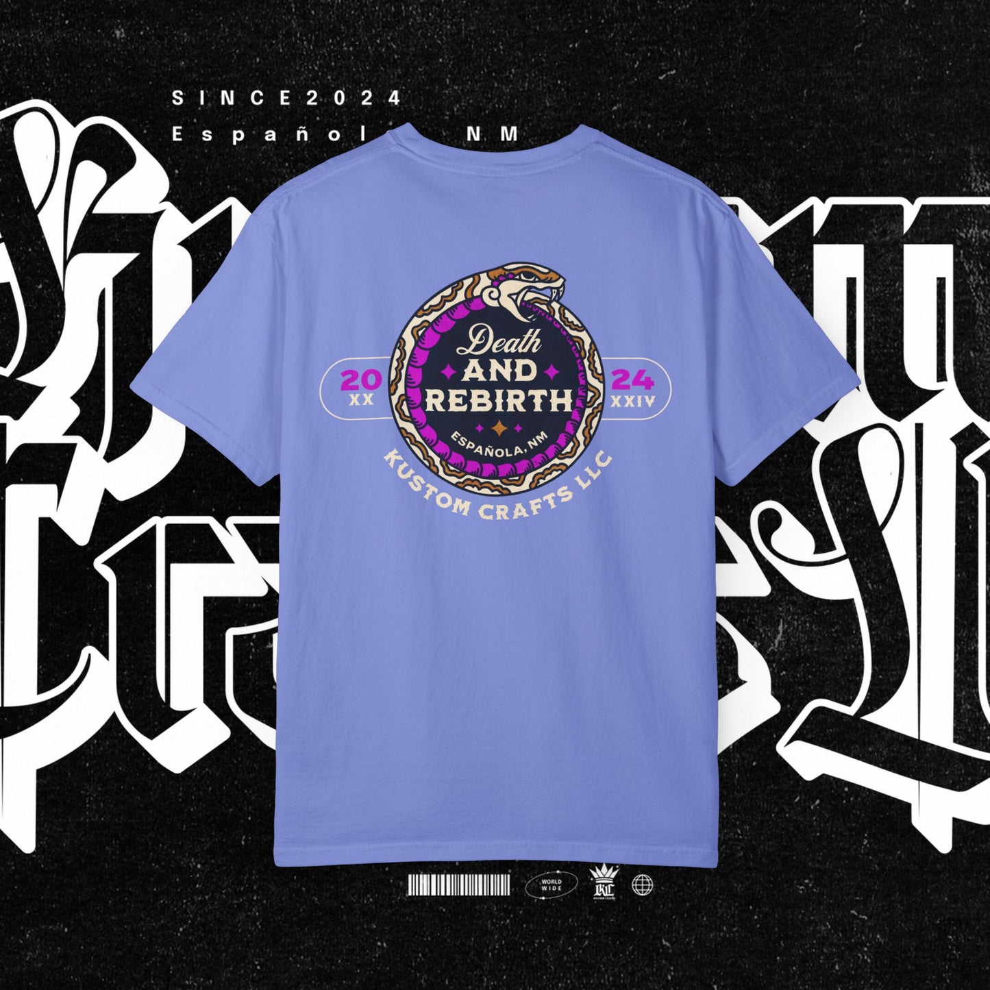 Death and Rebirth Bright Purple/Pink Snake Graphic Tee, Death Rebirth Unisex T-shirt, Streetwear Alternative Fashion, Serpent Design Shirt, Edgy Clothing