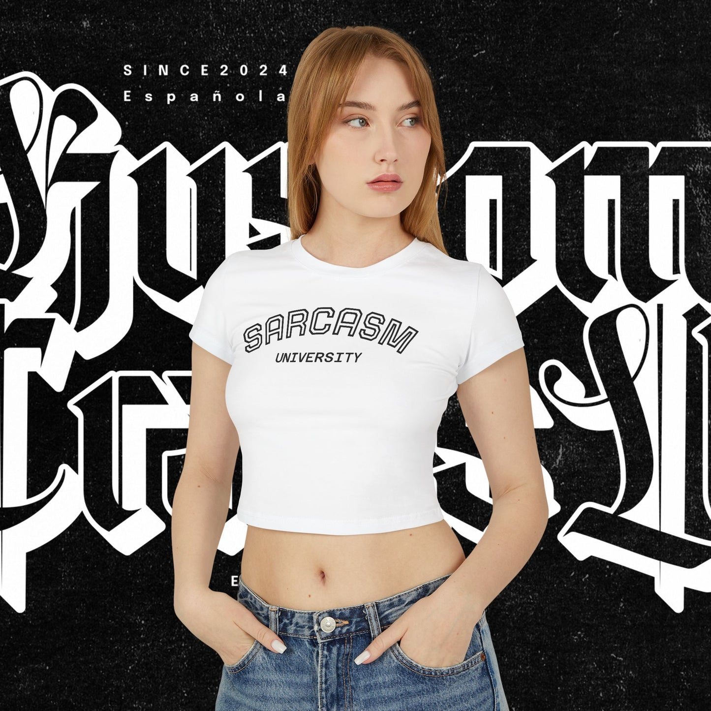 Sarcasm University Women's Baby Tee - Fun Humor T-Shirt, Gift for Friends, Cute Casual Top, College Style, Perfect Birthday Gift