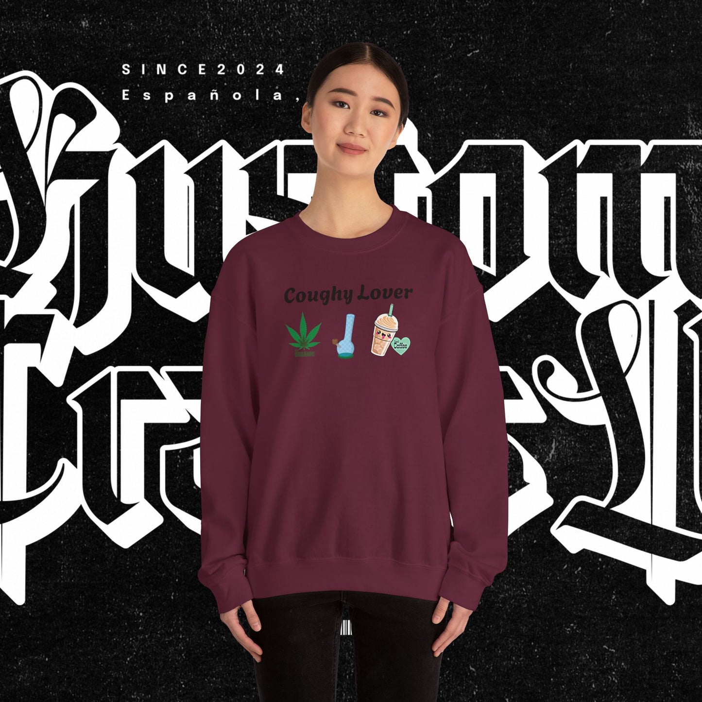 Coughy Lover Crewneck Sweatshirt | Cozy Pullover for Cannabis Enthusiasts, Gift for Holidays, Casual Wear, Trendy Sweatshirt