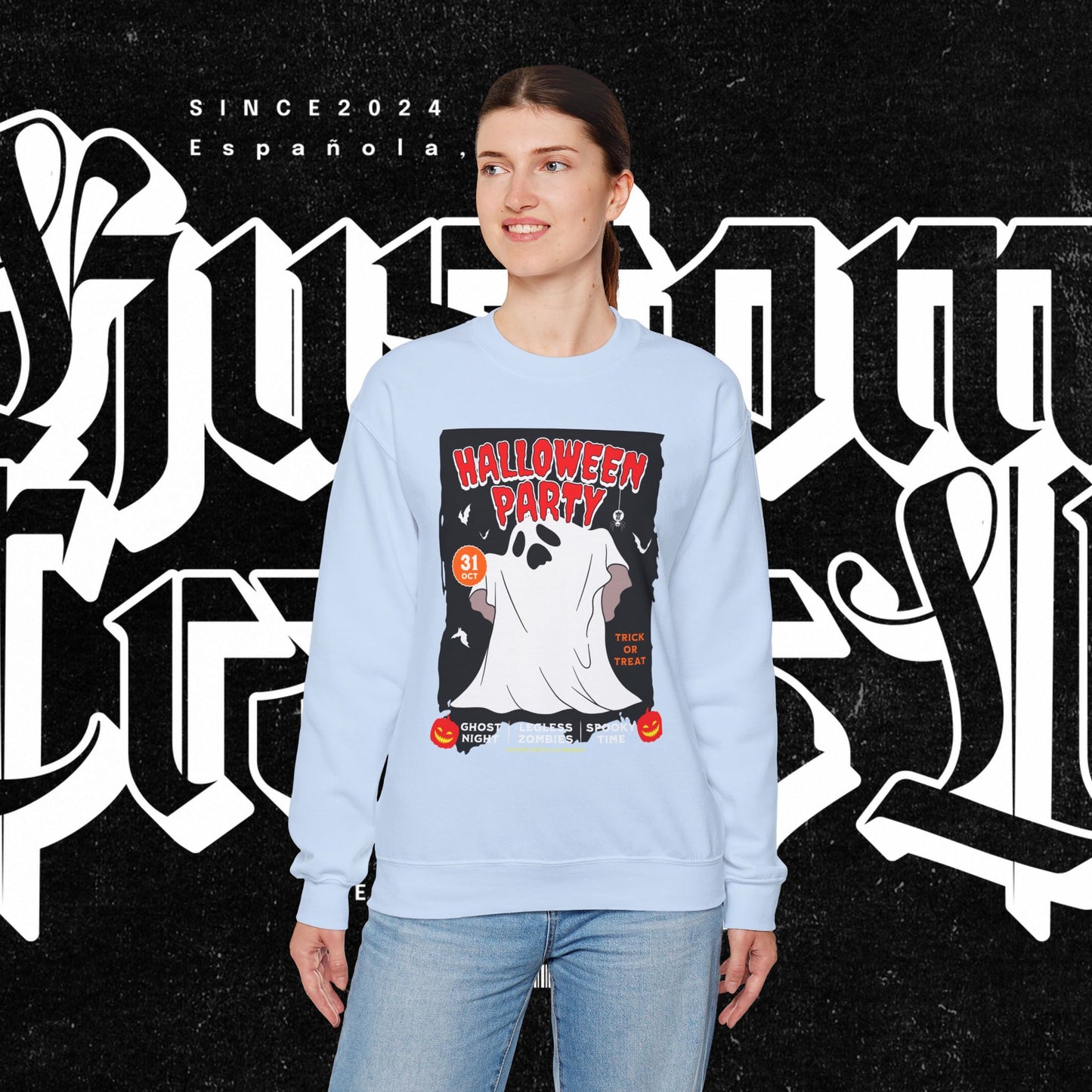 Halloween Party Sweatshirt, Spooky Season Apparel, Ghost Design Crewneck, Unisex Halloween Gift, Cozy Fall Fashion