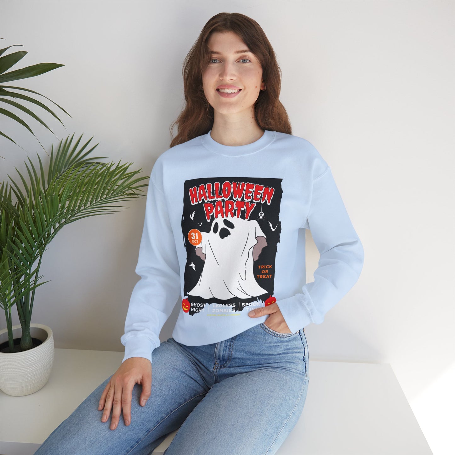 Halloween Party Sweatshirt, Spooky Season Apparel, Ghost Design Crewneck, Unisex Halloween Gift, Cozy Fall Fashion