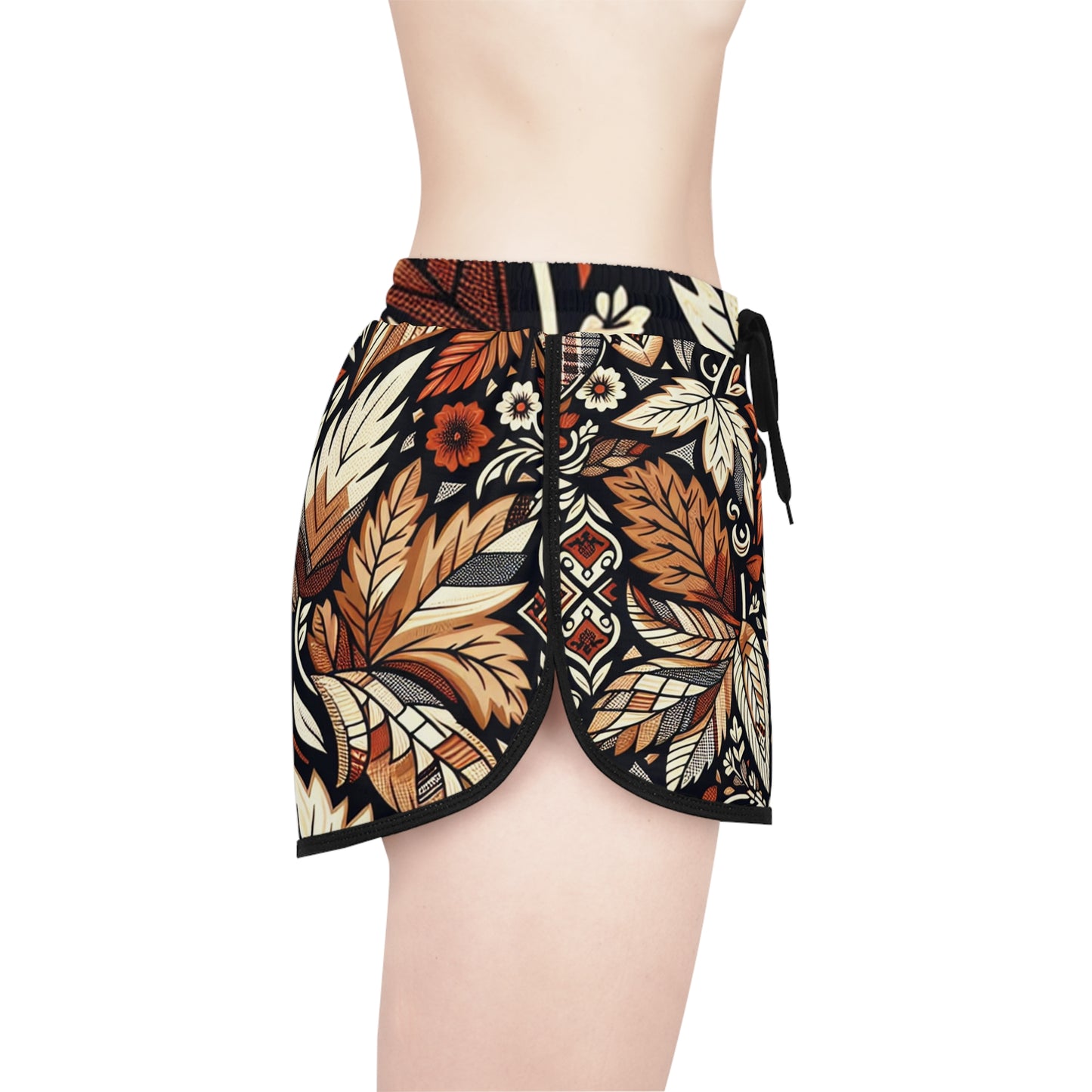 Autumn Leaf Print Women's Relaxed Shorts, Boho Style Lounge Shorts, AOP Shorts for Casual Wear, Fall Fashion, Summer Beachwear, Gift for Her