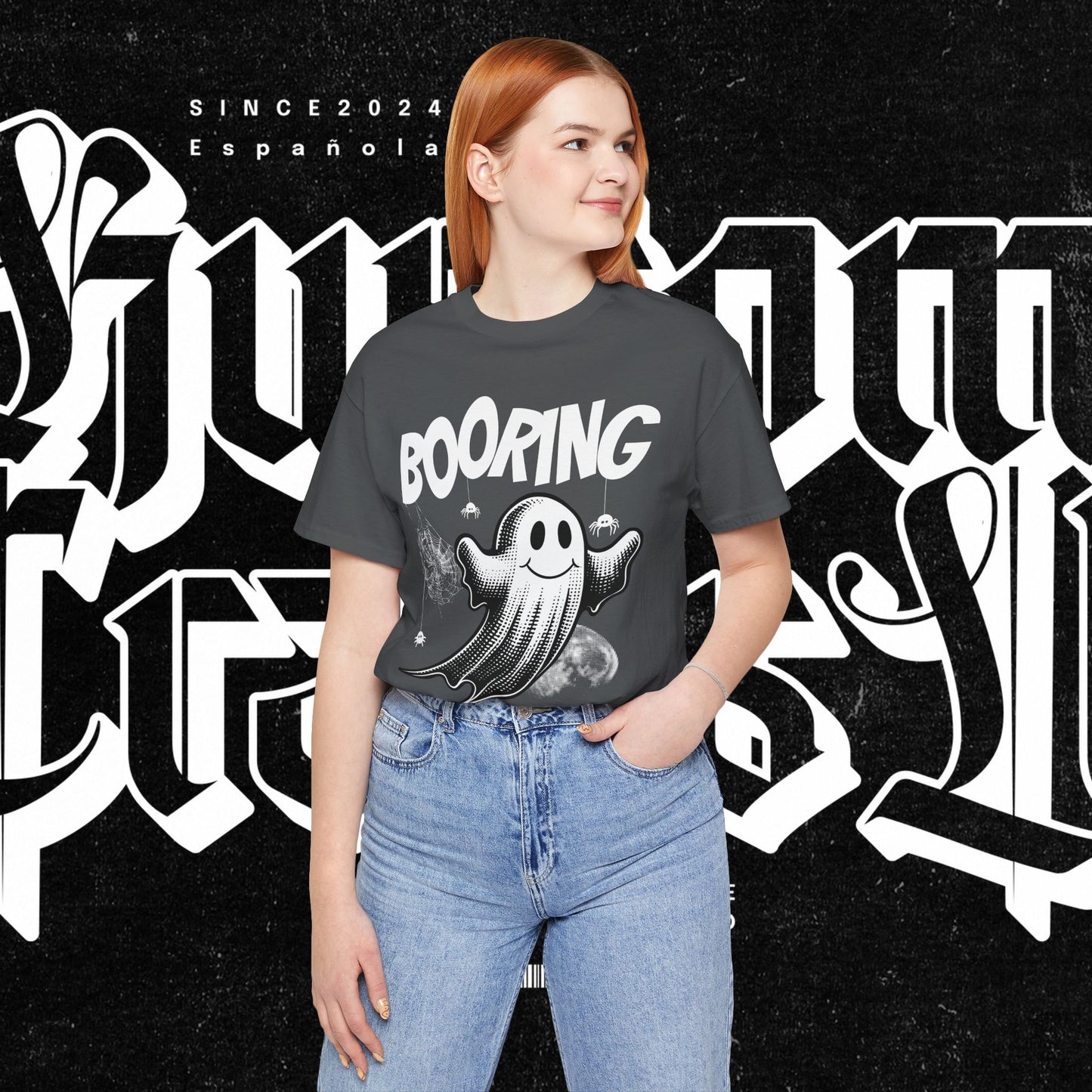 Ghostly Boo-Ring Fun Tee - Spooky Vibes, Perfect for Halloween, Casual Wear, Gift for Ghost Lovers, Graphic Tee, Trendy Outfit