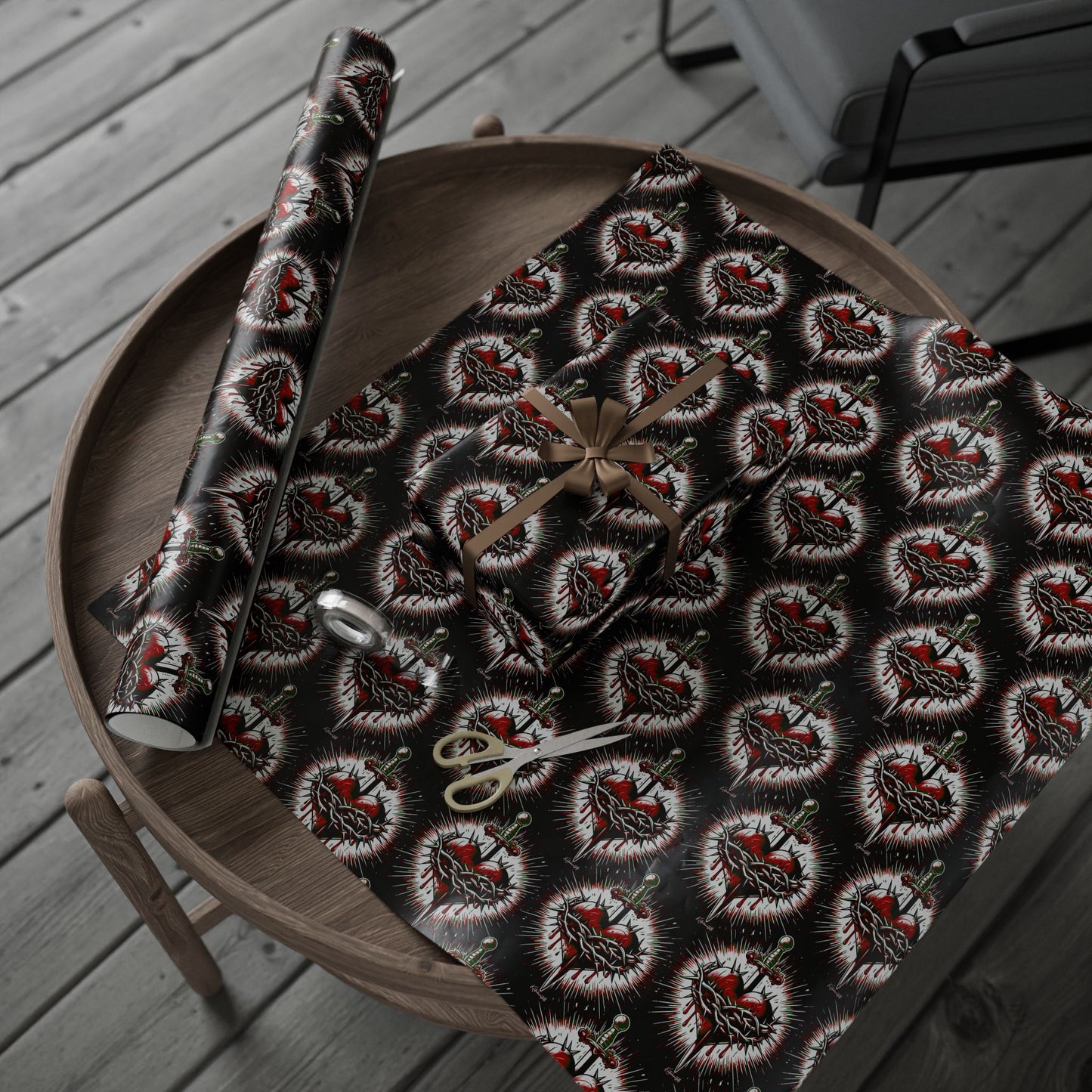 Sacred Heart Wrapping Papers, Gift Wrap Sheets, Black Background Design, Present Packaging, Religious Occasions