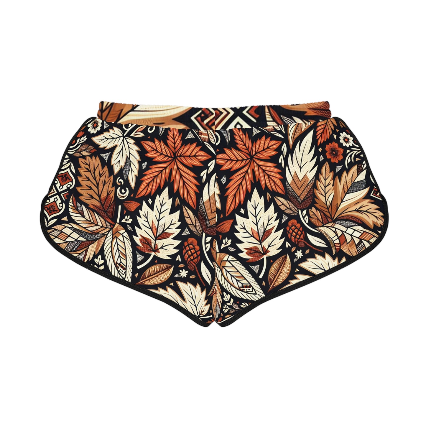 Autumn Leaf Print Women's Relaxed Shorts, Boho Style Lounge Shorts, AOP Shorts for Casual Wear, Fall Fashion, Summer Beachwear, Gift for Her