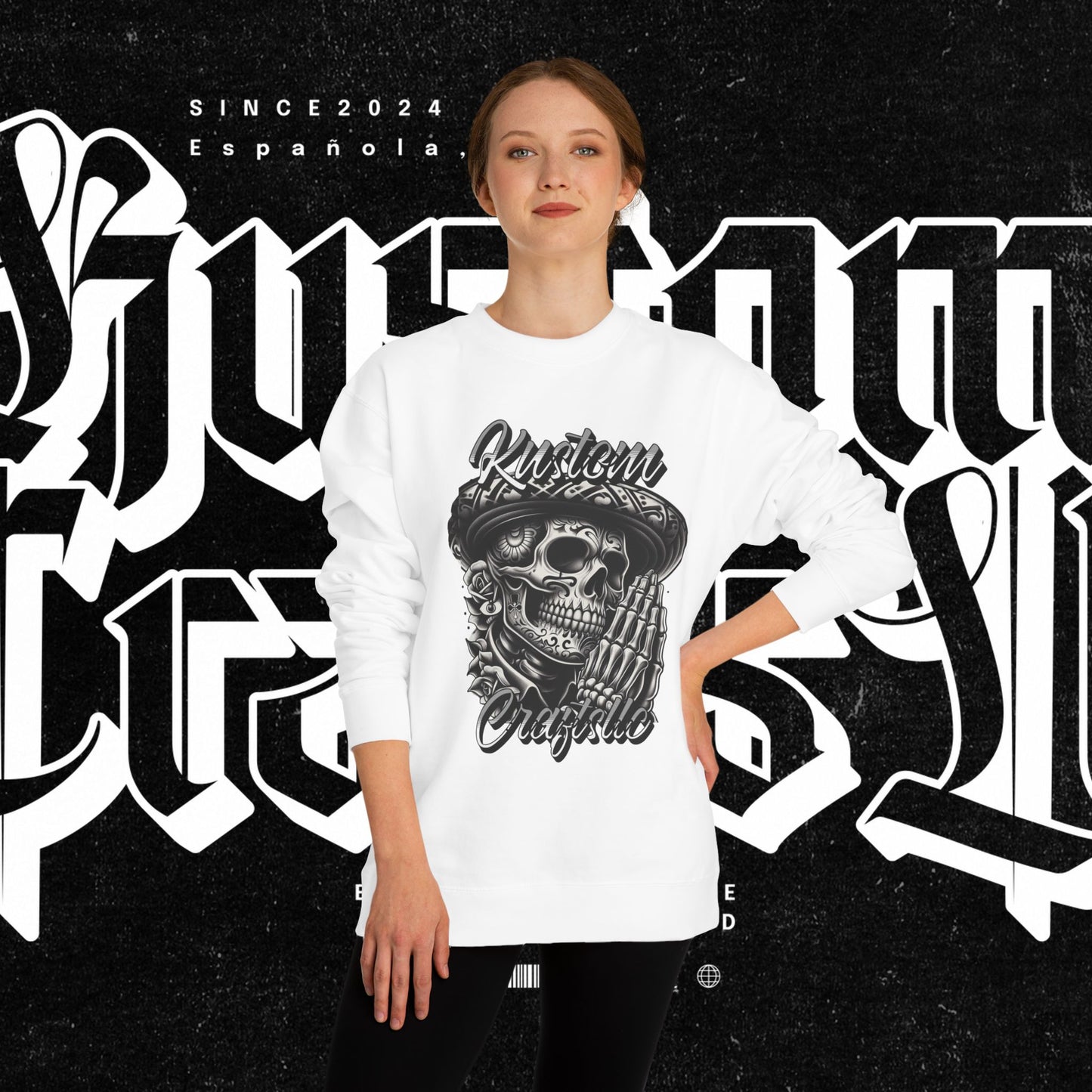 Lucky Skull Graphic Unisex Crew Neck Sweatshirt – Edgy Streetwear, Unique Gift, Casual Layering, Halloween Fashion, Unisex Apparel